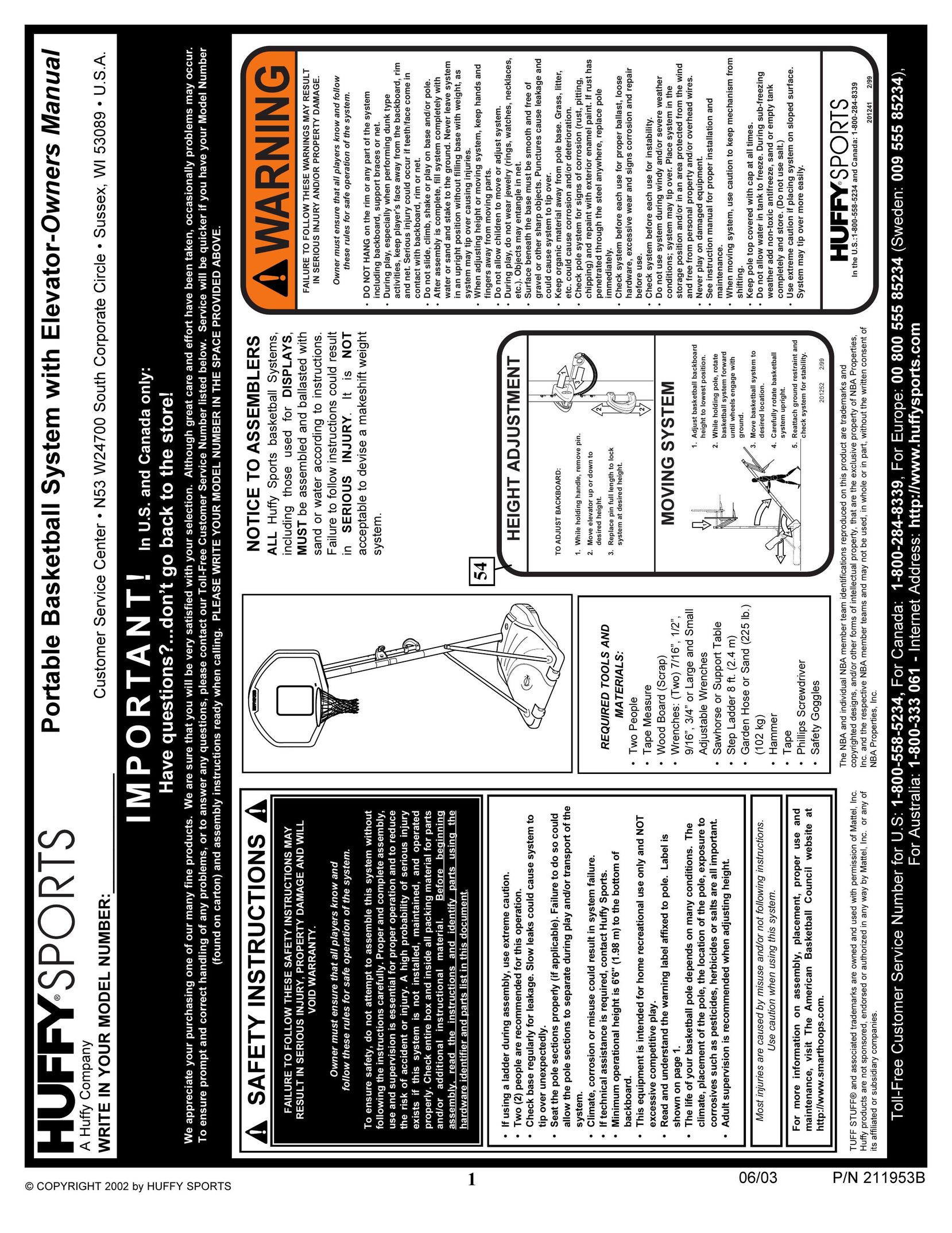 Huffy 111-500 Fitness Equipment User Manual