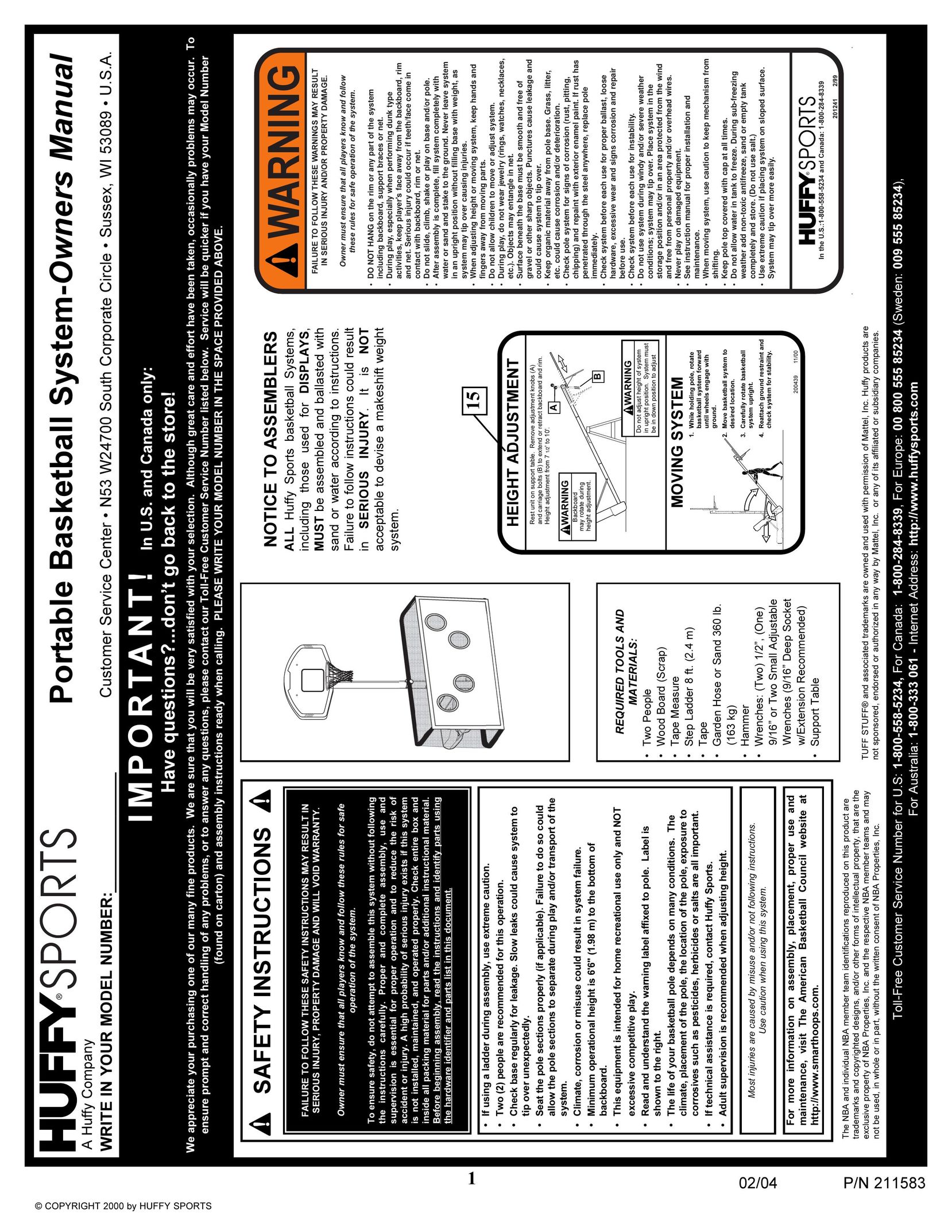 Huffy 211583 Fitness Equipment User Manual