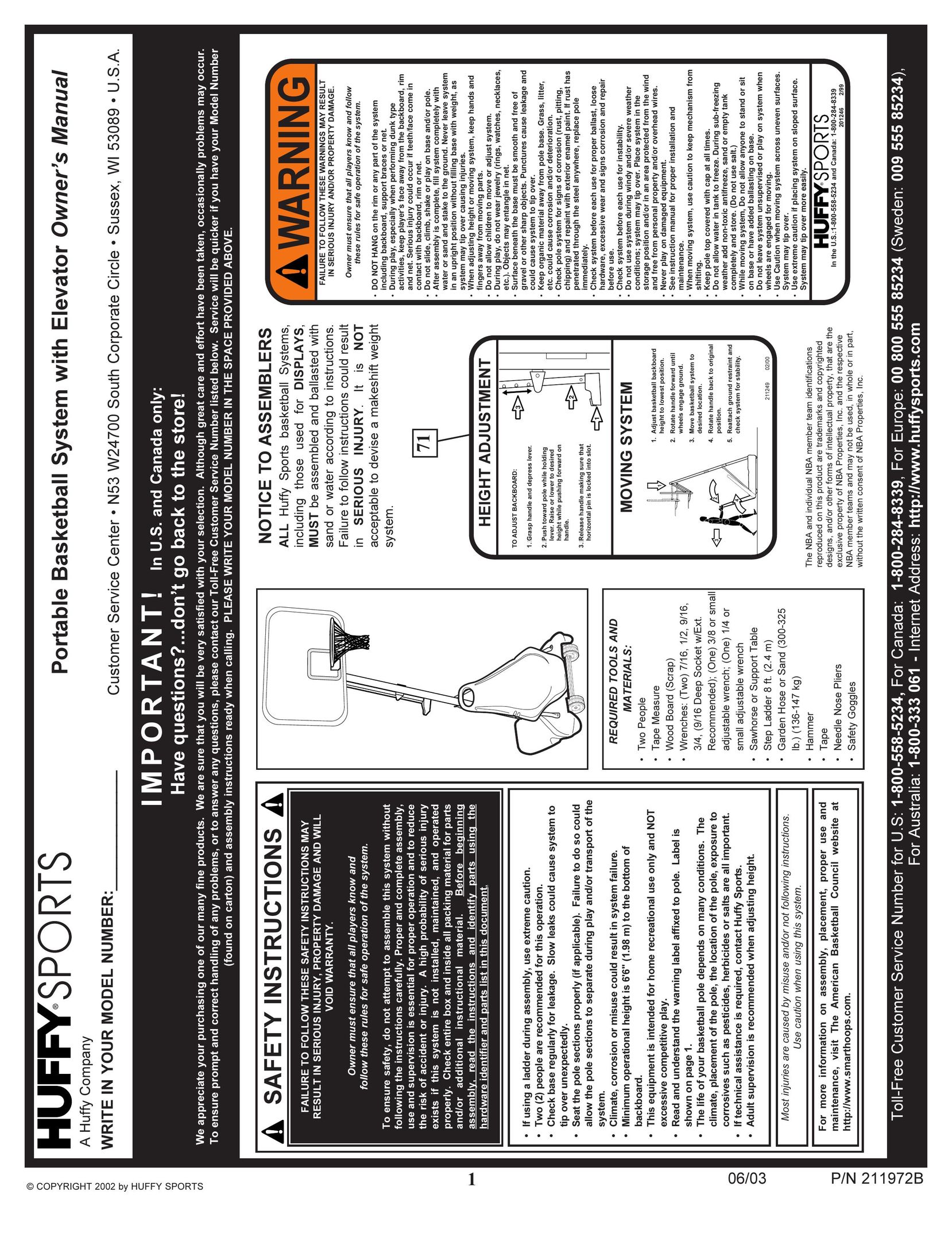 Huffy 211972B Fitness Equipment User Manual