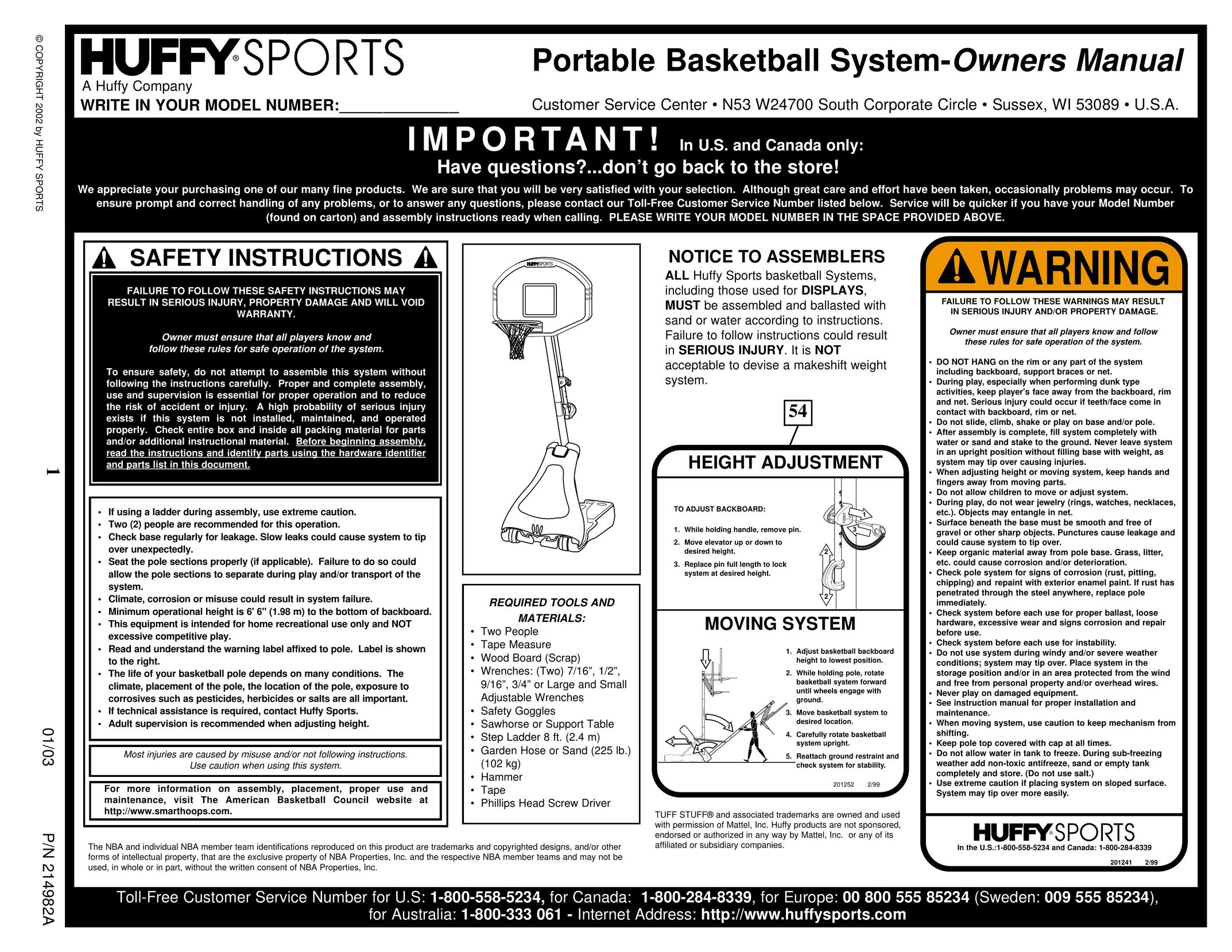 Huffy AIC250W Fitness Equipment User Manual
