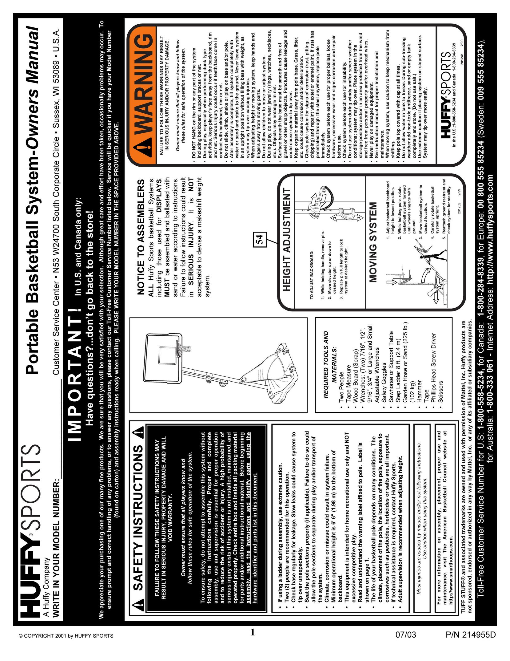 Huffy AR410W Fitness Equipment User Manual