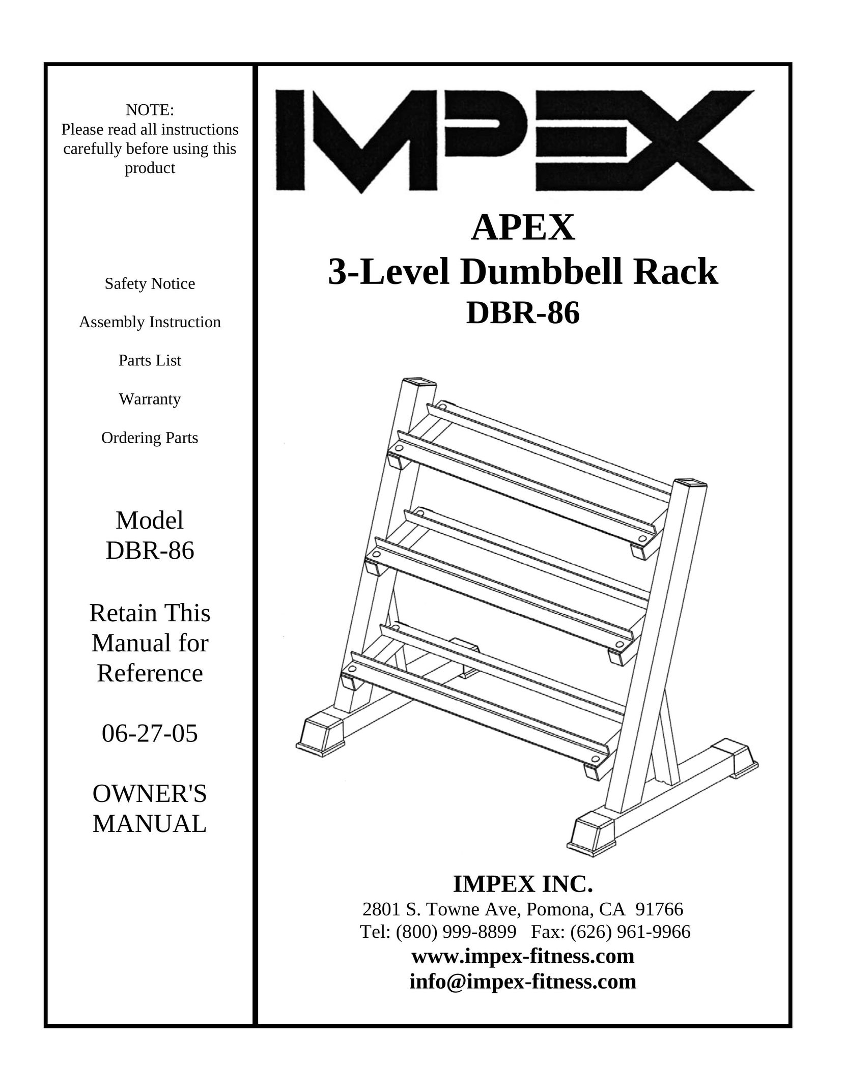 Impex DBR-86 Fitness Equipment User Manual