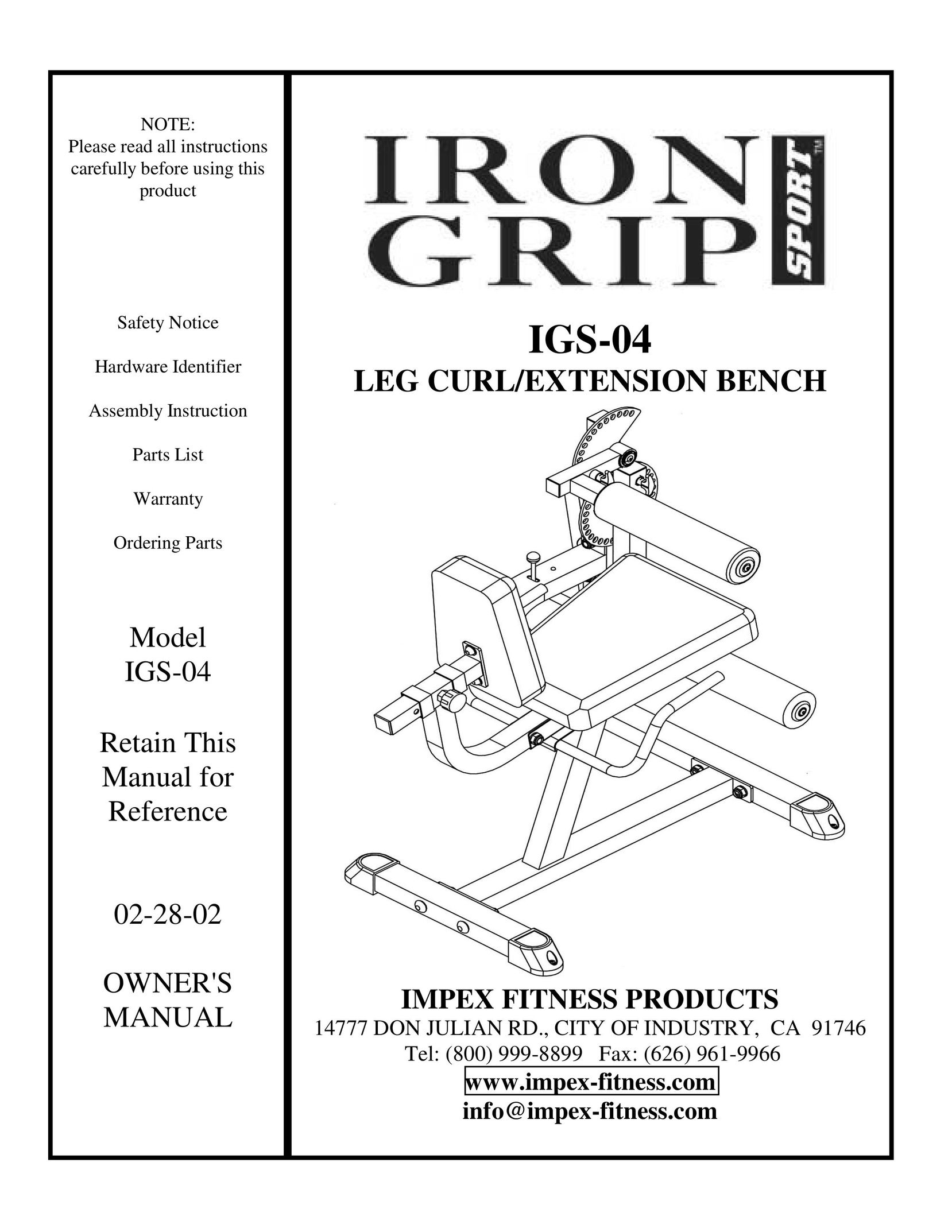 Impex IGS-04 Fitness Equipment User Manual