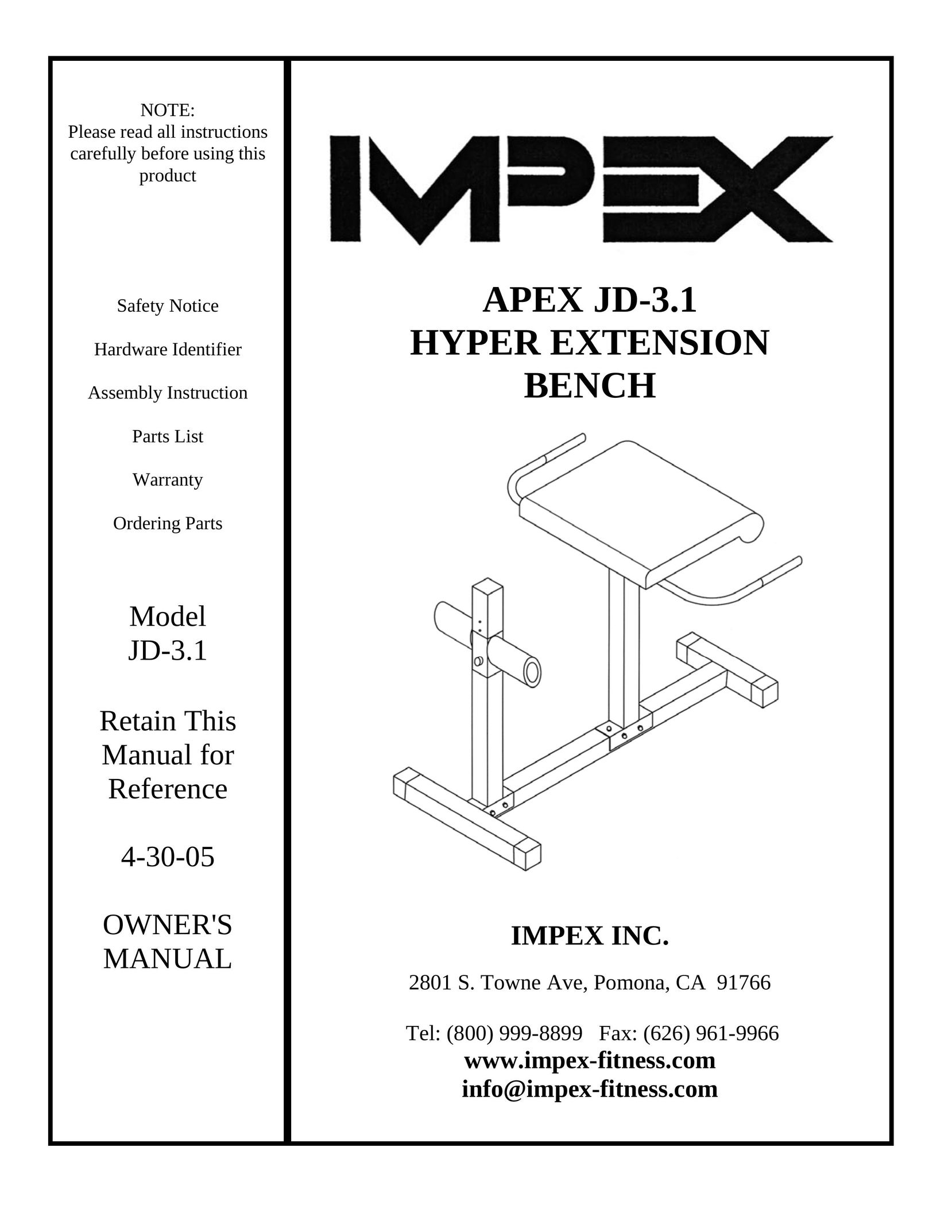 Impex JD-3.1 Fitness Equipment User Manual