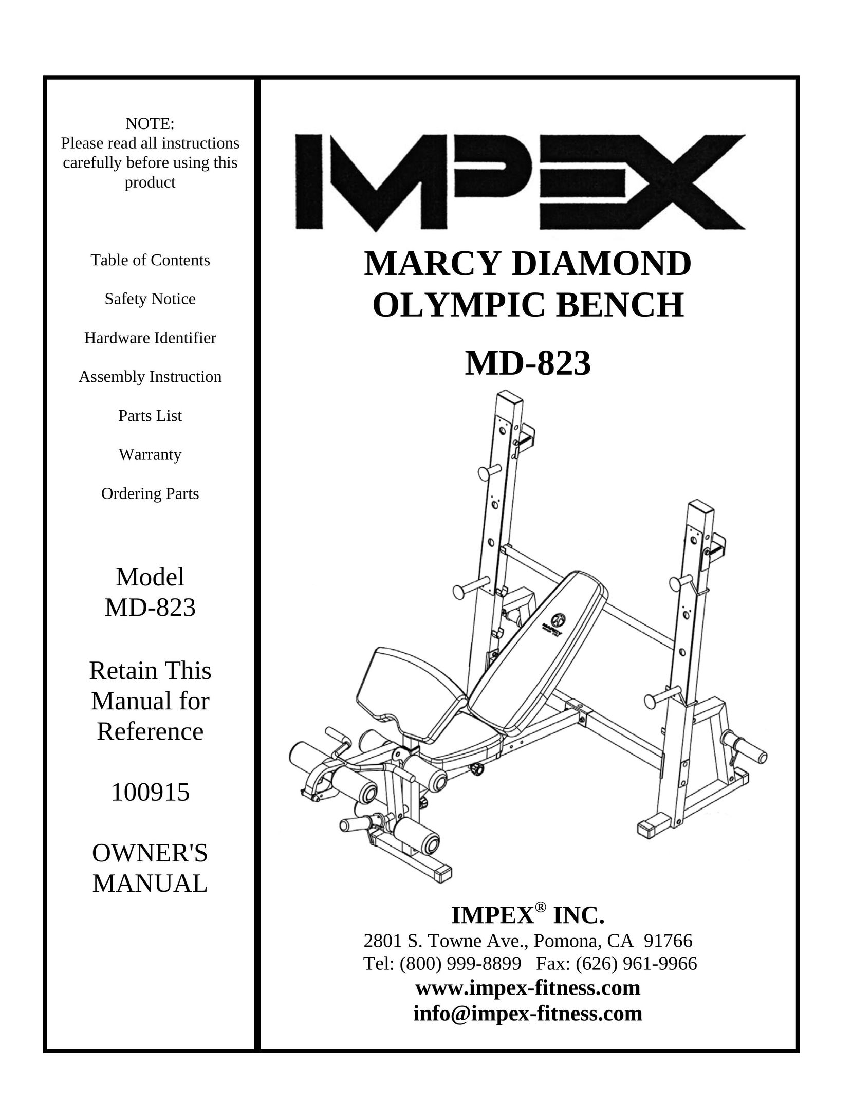 Impex MD-823 Fitness Equipment User Manual