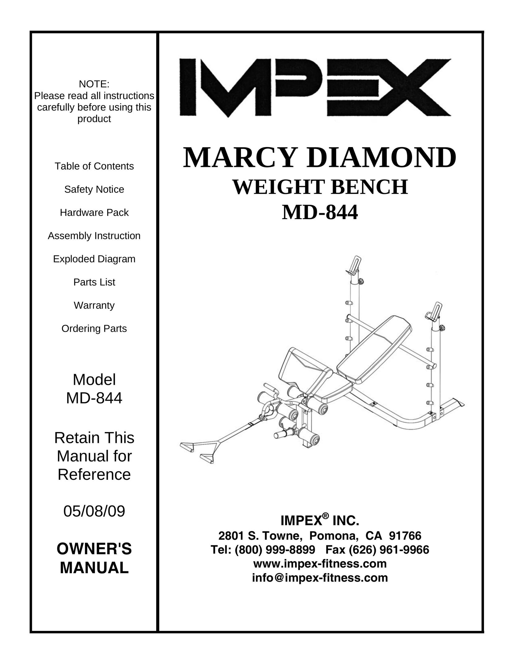 Impex MD-844 Fitness Equipment User Manual