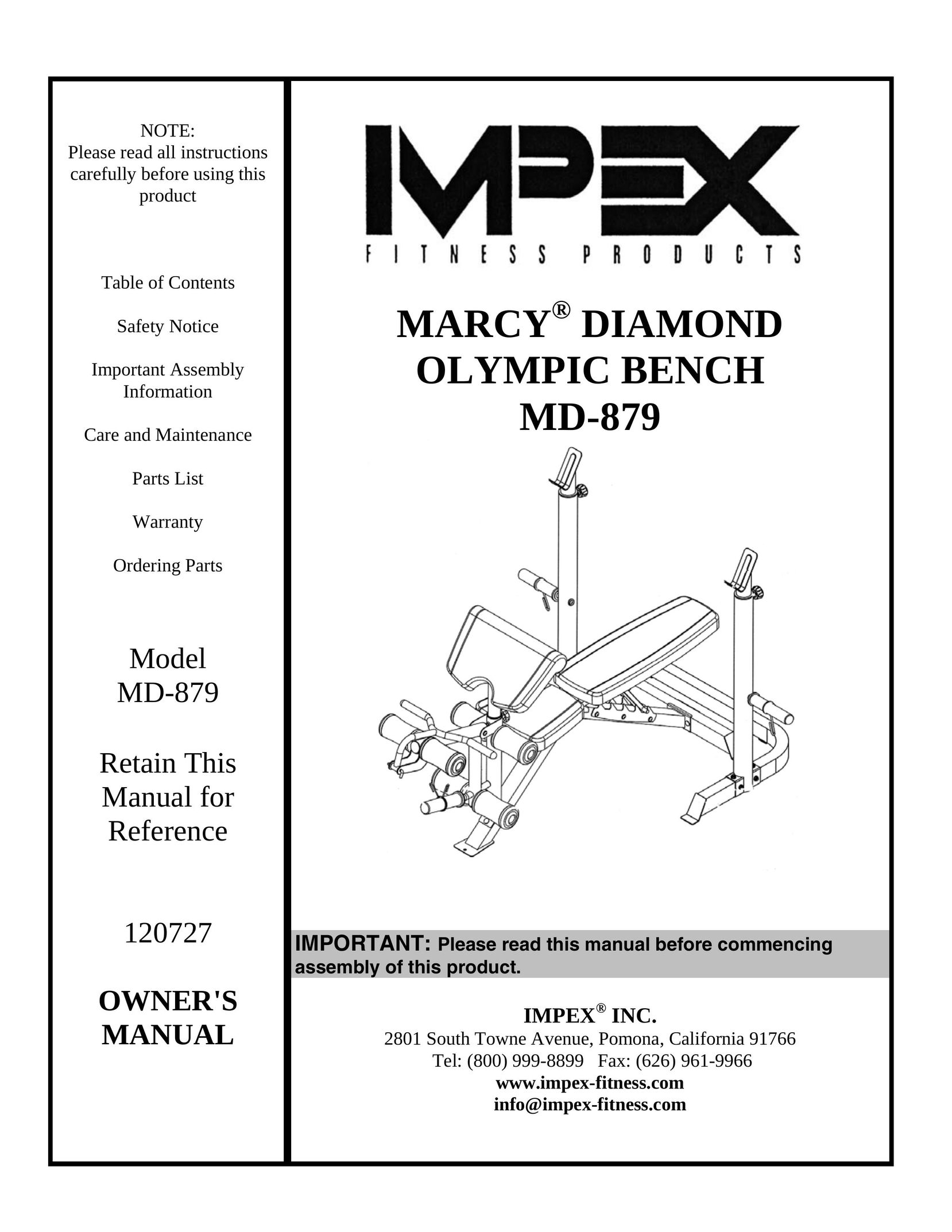Impex MD-879 Fitness Equipment User Manual