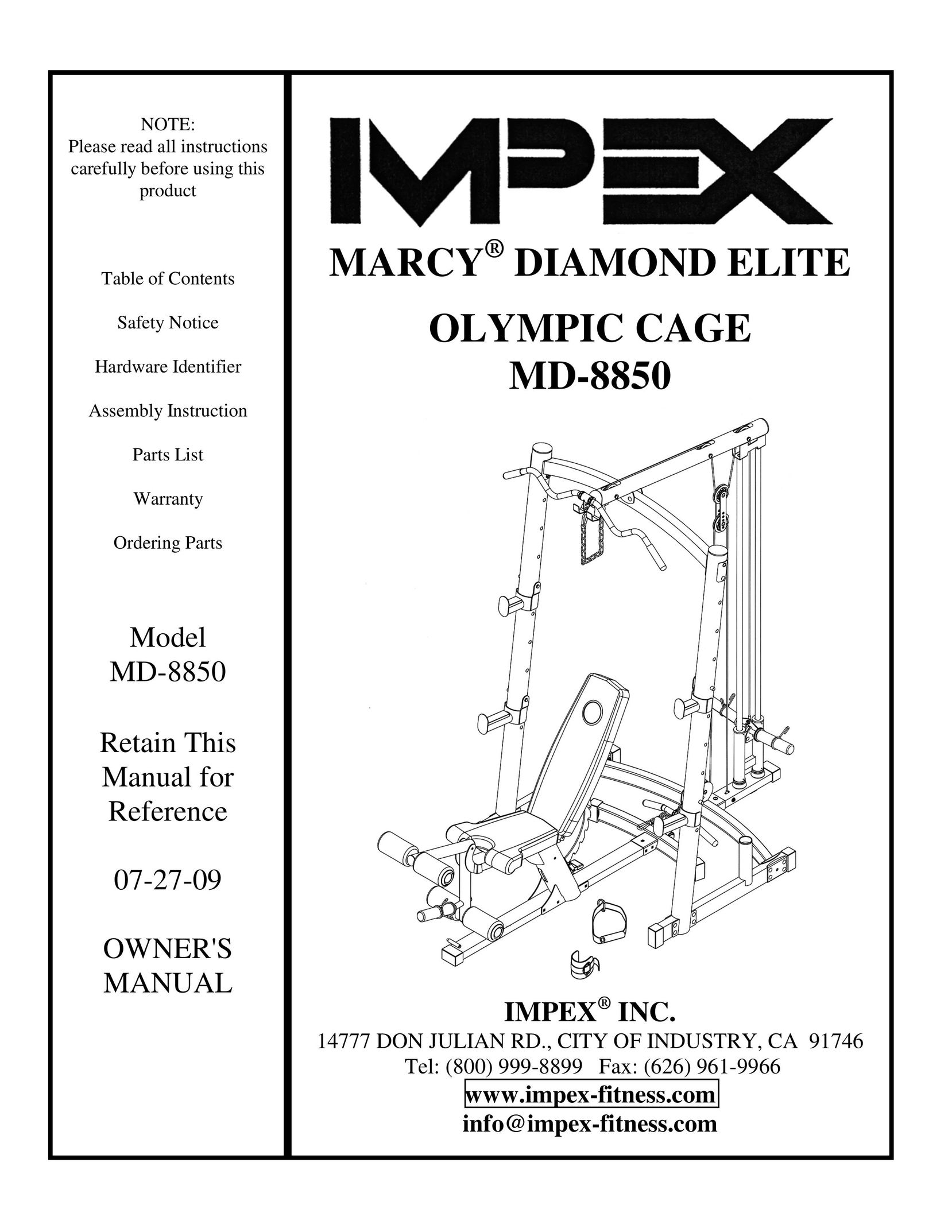 Impex MD-8850 Fitness Equipment User Manual