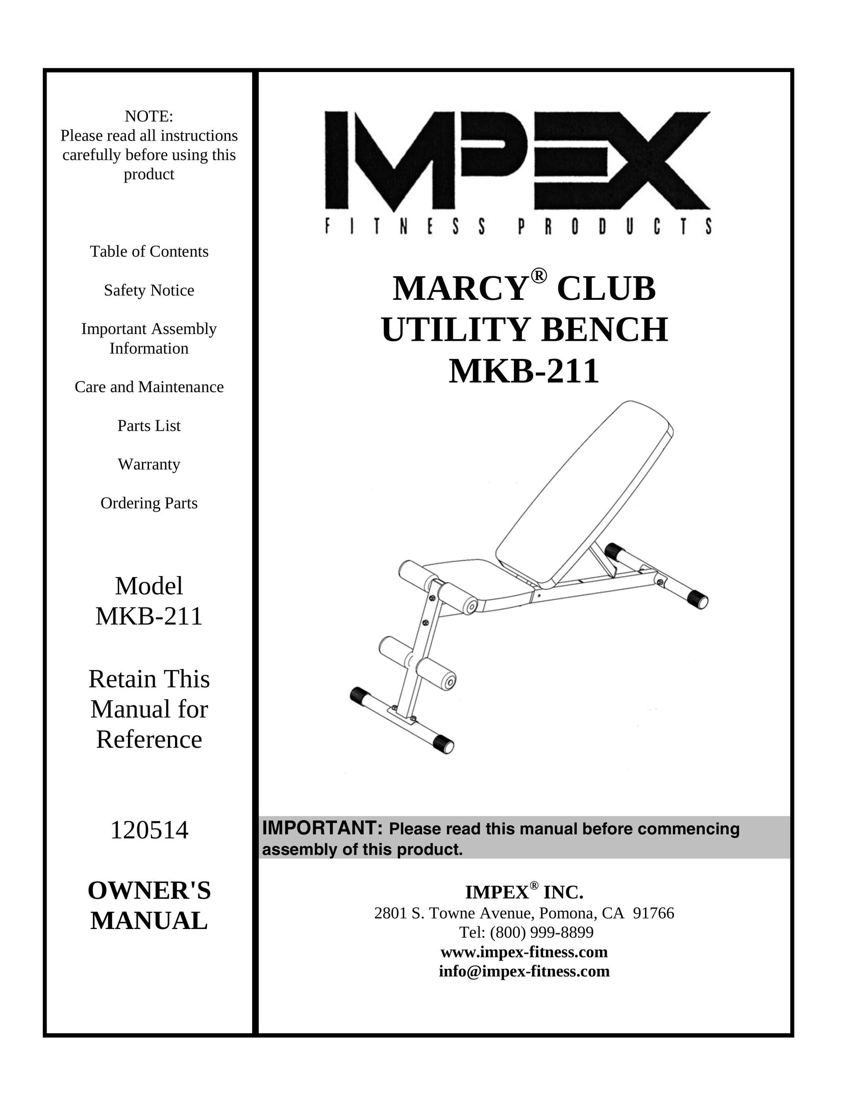 Impex MKB-211 Fitness Equipment User Manual