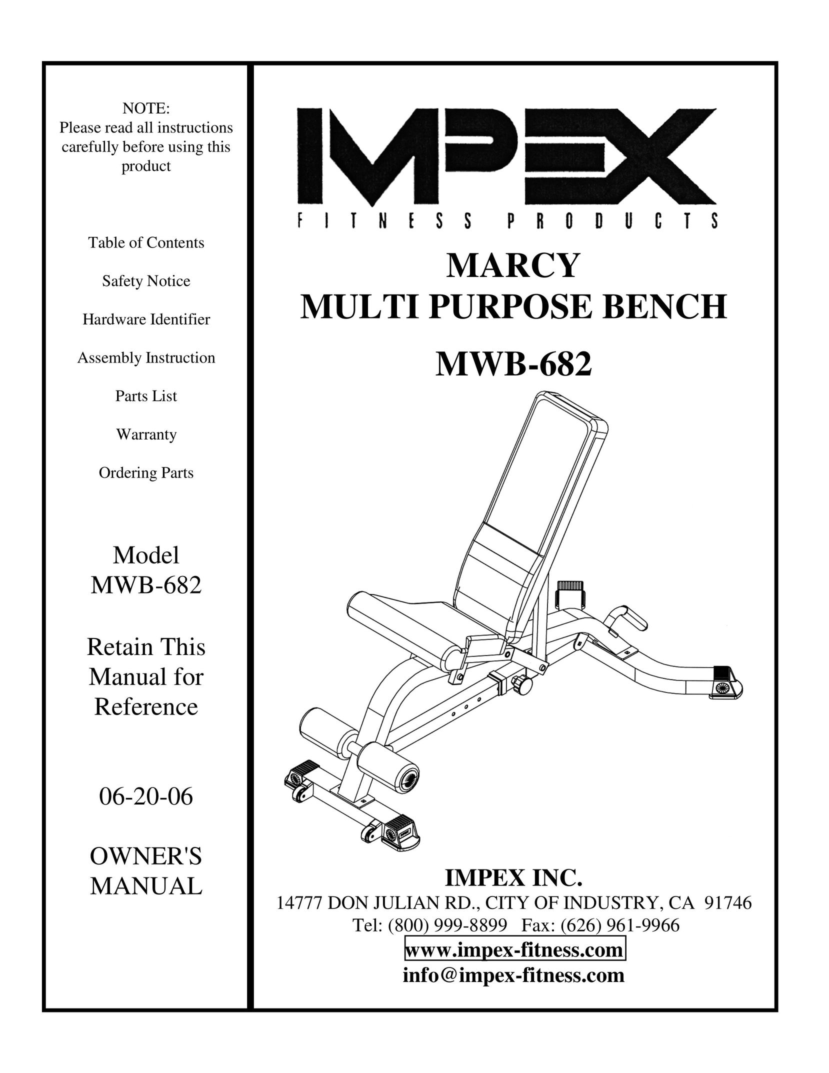 Impex MWB-682 Fitness Equipment User Manual