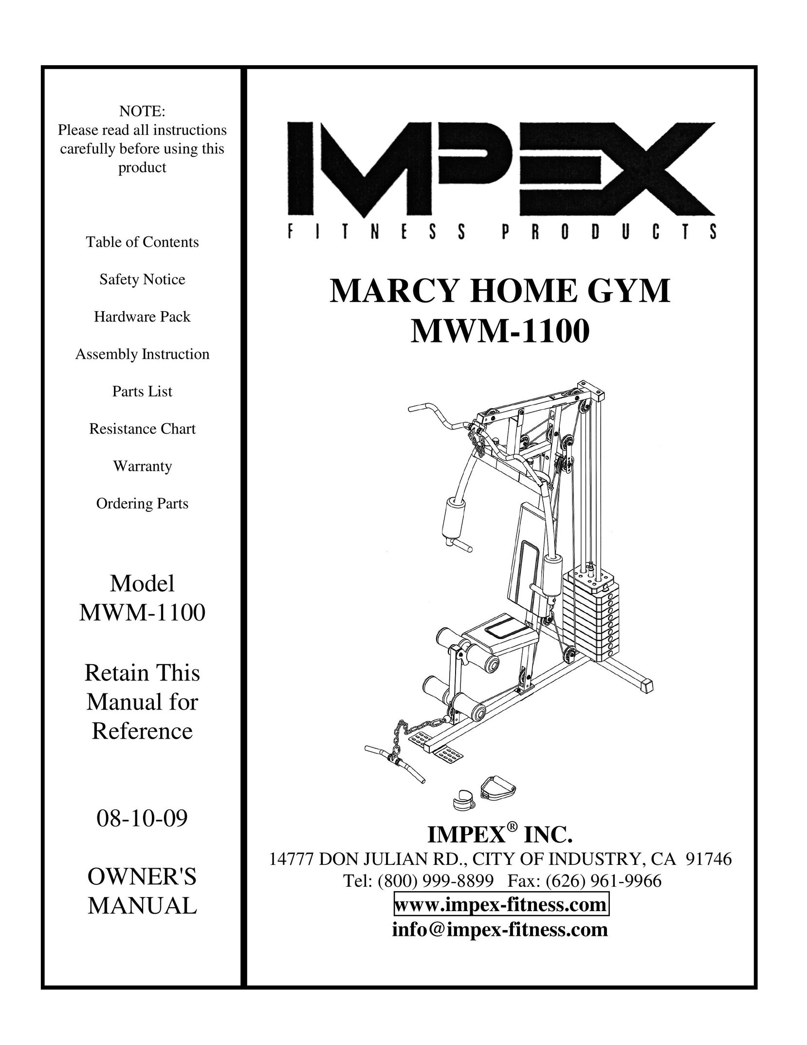 Impex MWM-1100 Fitness Equipment User Manual