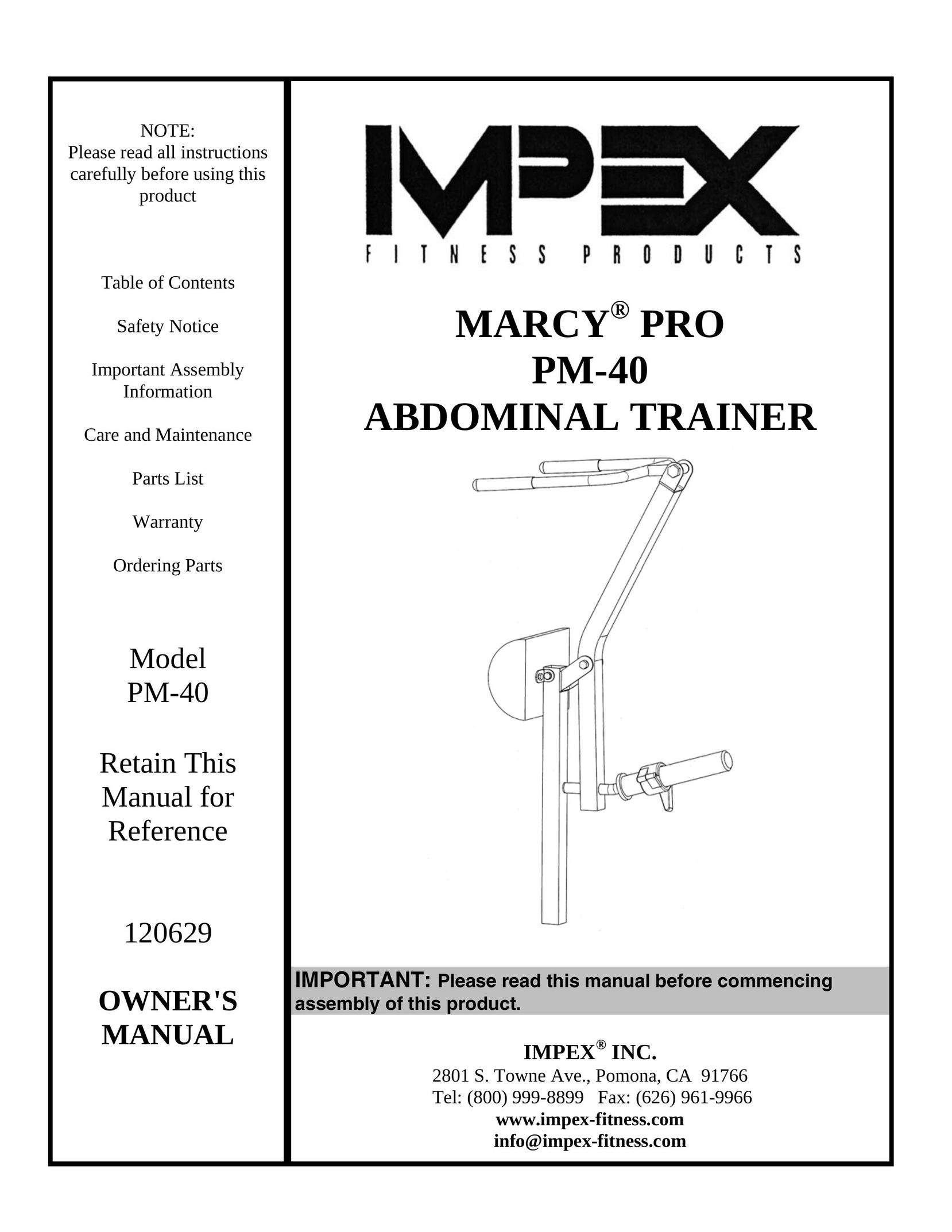 Impex PM-40 Fitness Equipment User Manual