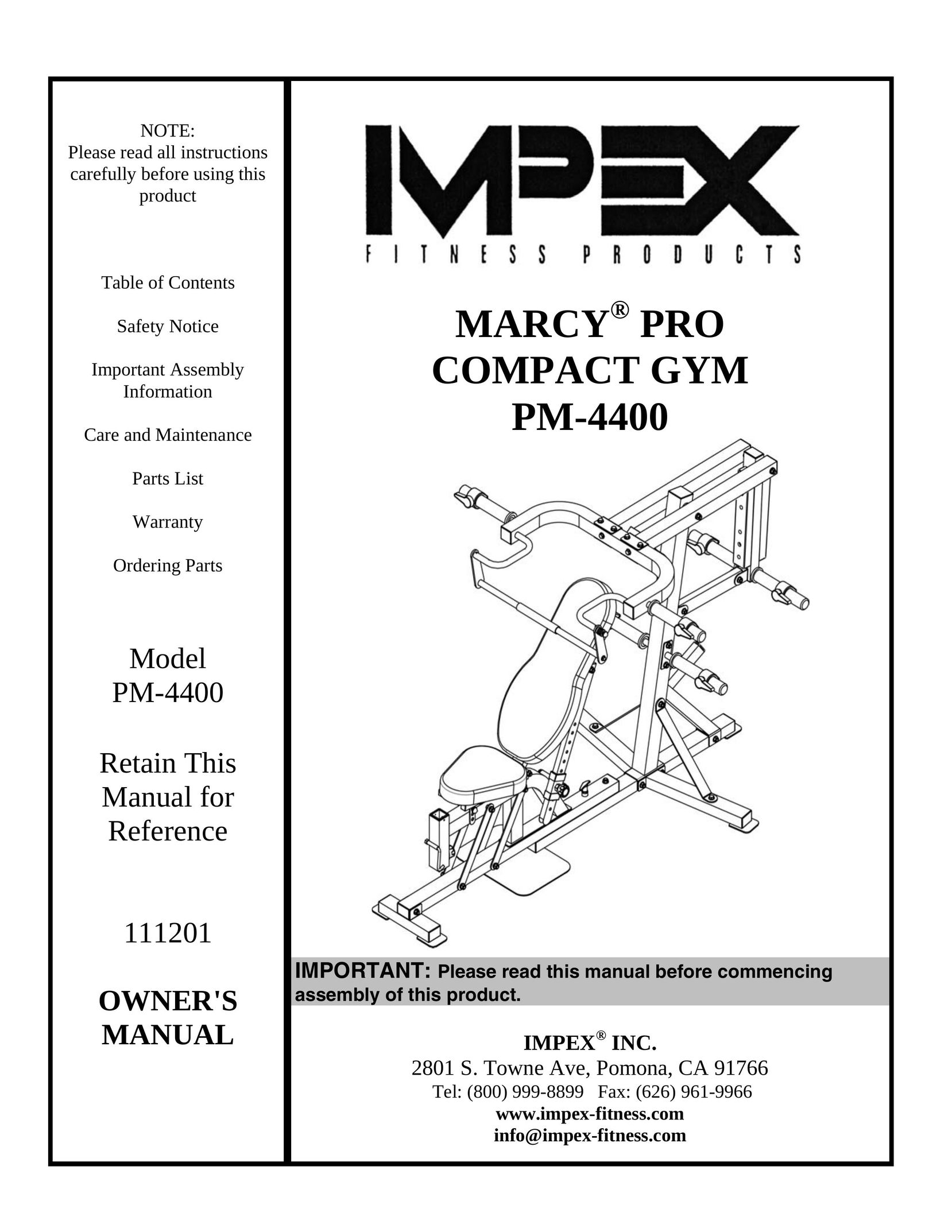 Impex PM-4400 Fitness Equipment User Manual