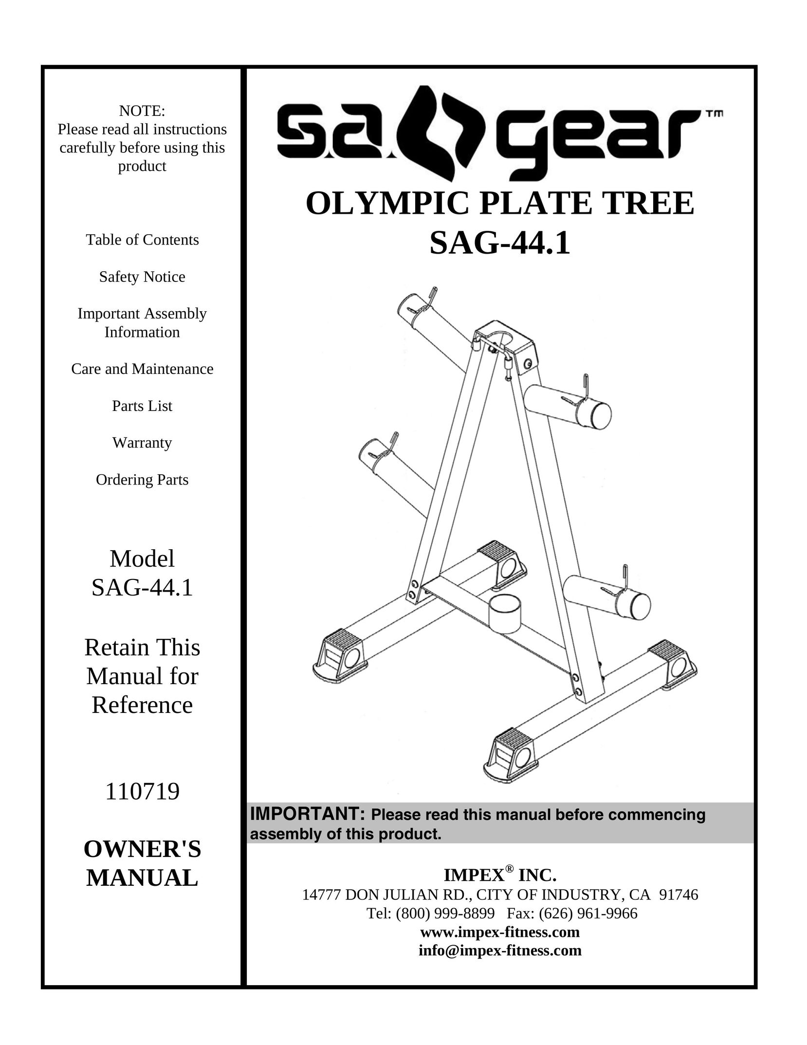 Impex SAG-44.1 Fitness Equipment User Manual