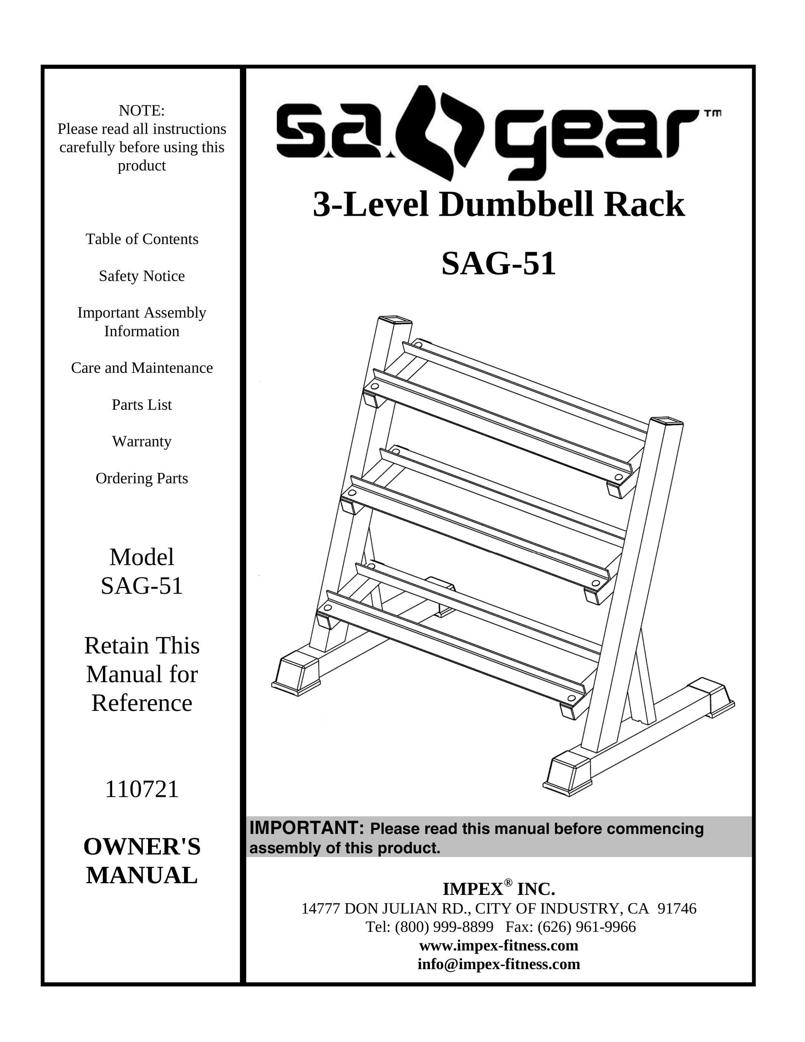 Impex SAG-51 Fitness Equipment User Manual