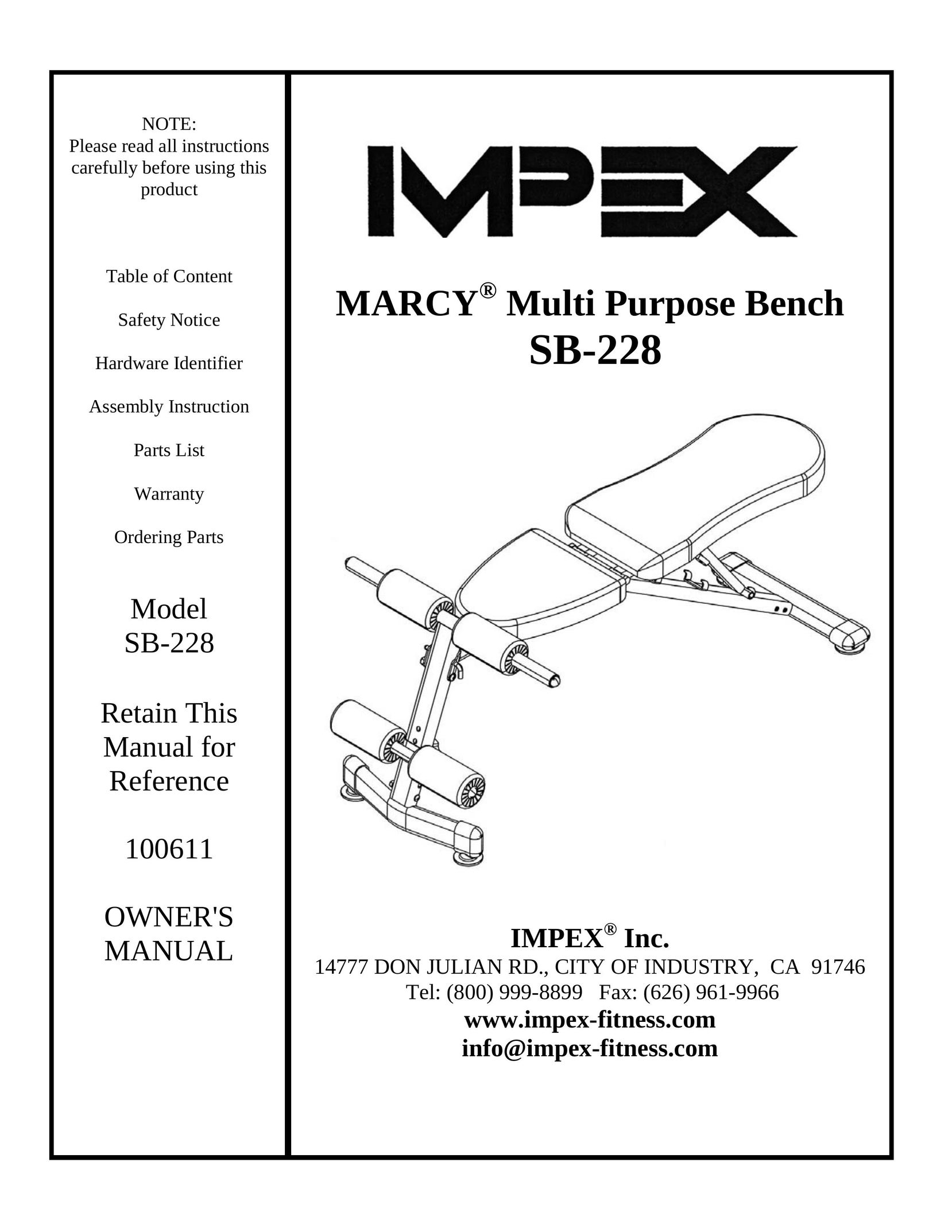 Impex SB-228 Fitness Equipment User Manual