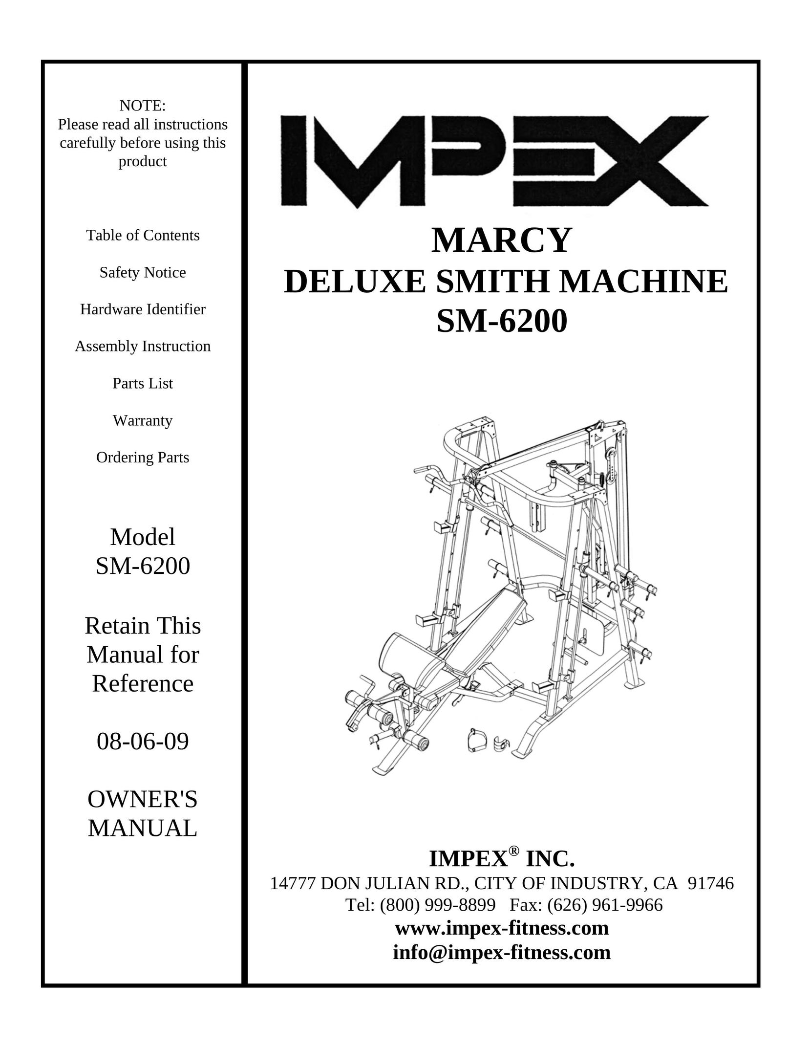 Impex SM-6200 Fitness Equipment User Manual