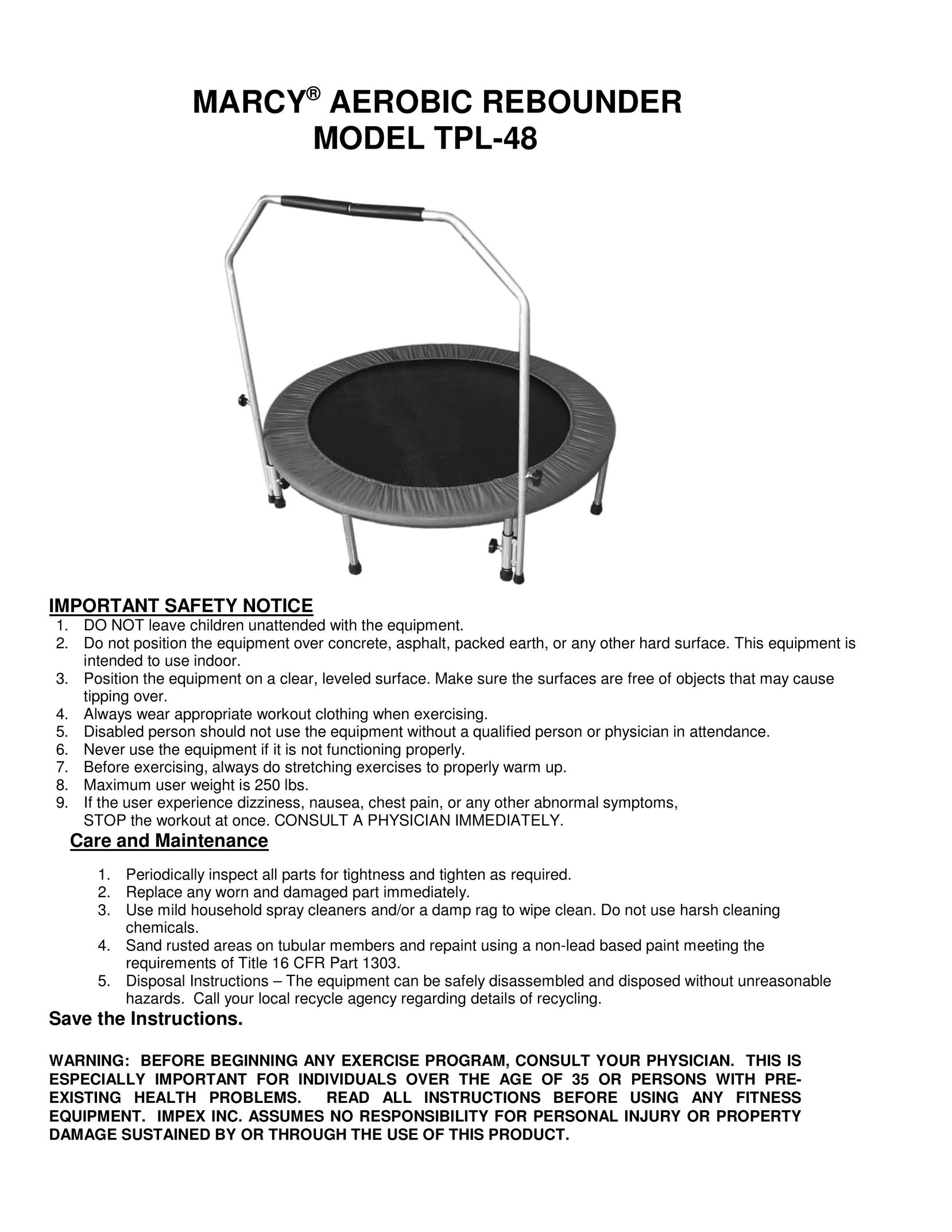 Impex TPL-48 Fitness Equipment User Manual