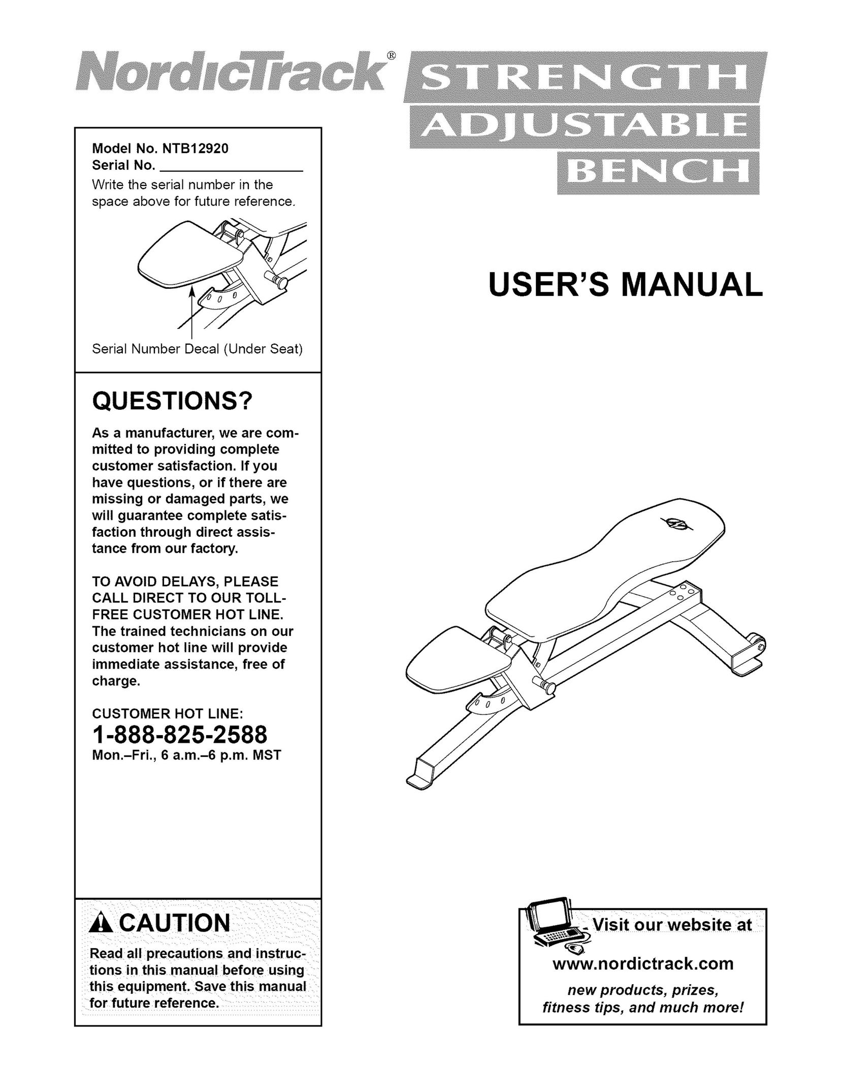 NordicTrack NTB12920 Fitness Equipment User Manual