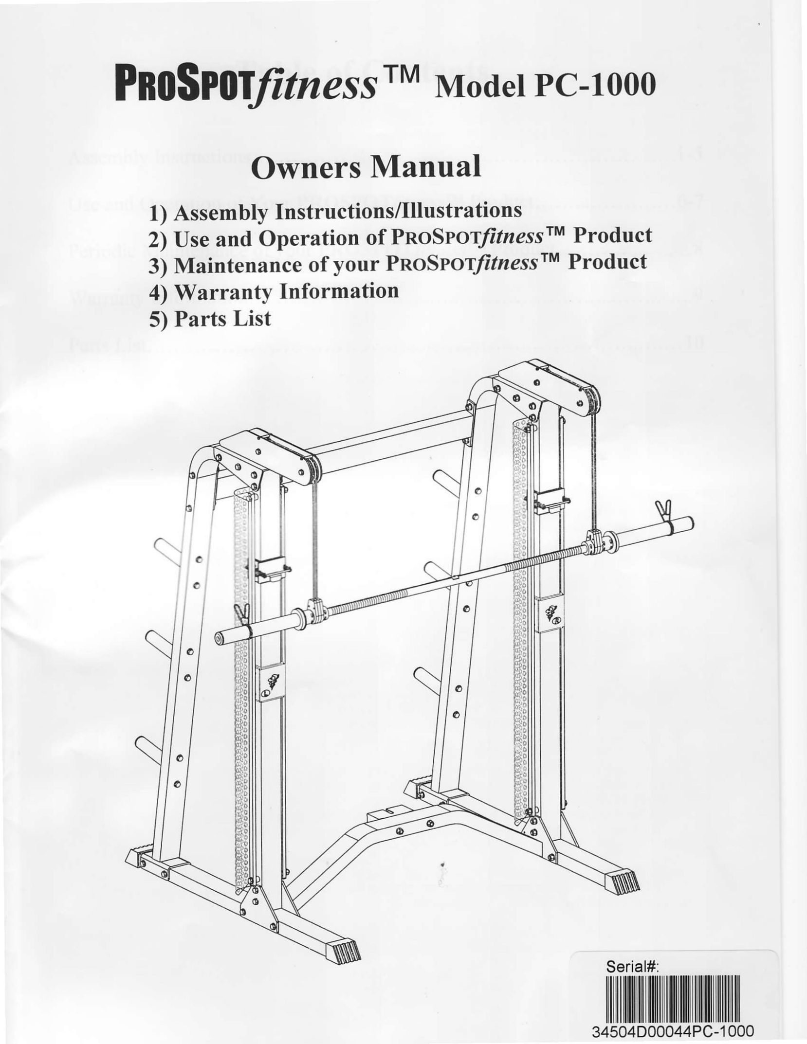 ProSpot Fitness PC-1000 Fitness Equipment User Manual