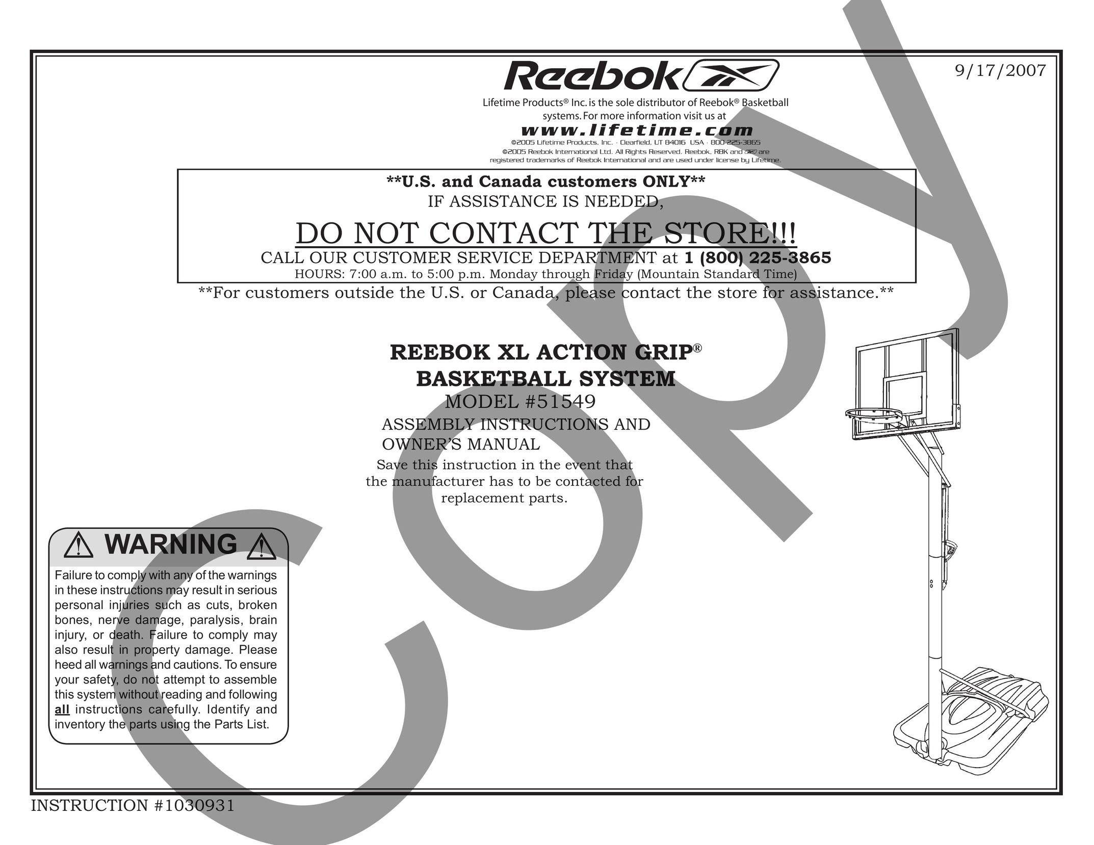 Reebok 51549 Fitness Equipment User Manual