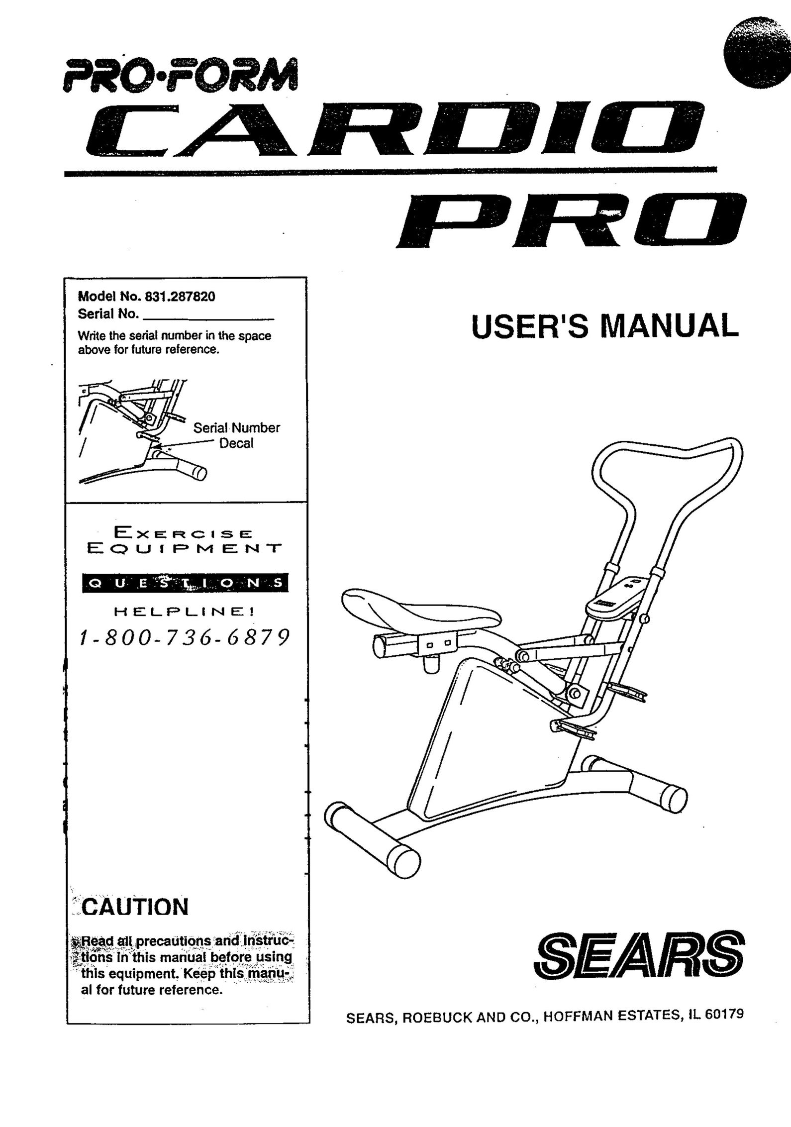 Sears 831.28782 Fitness Equipment User Manual