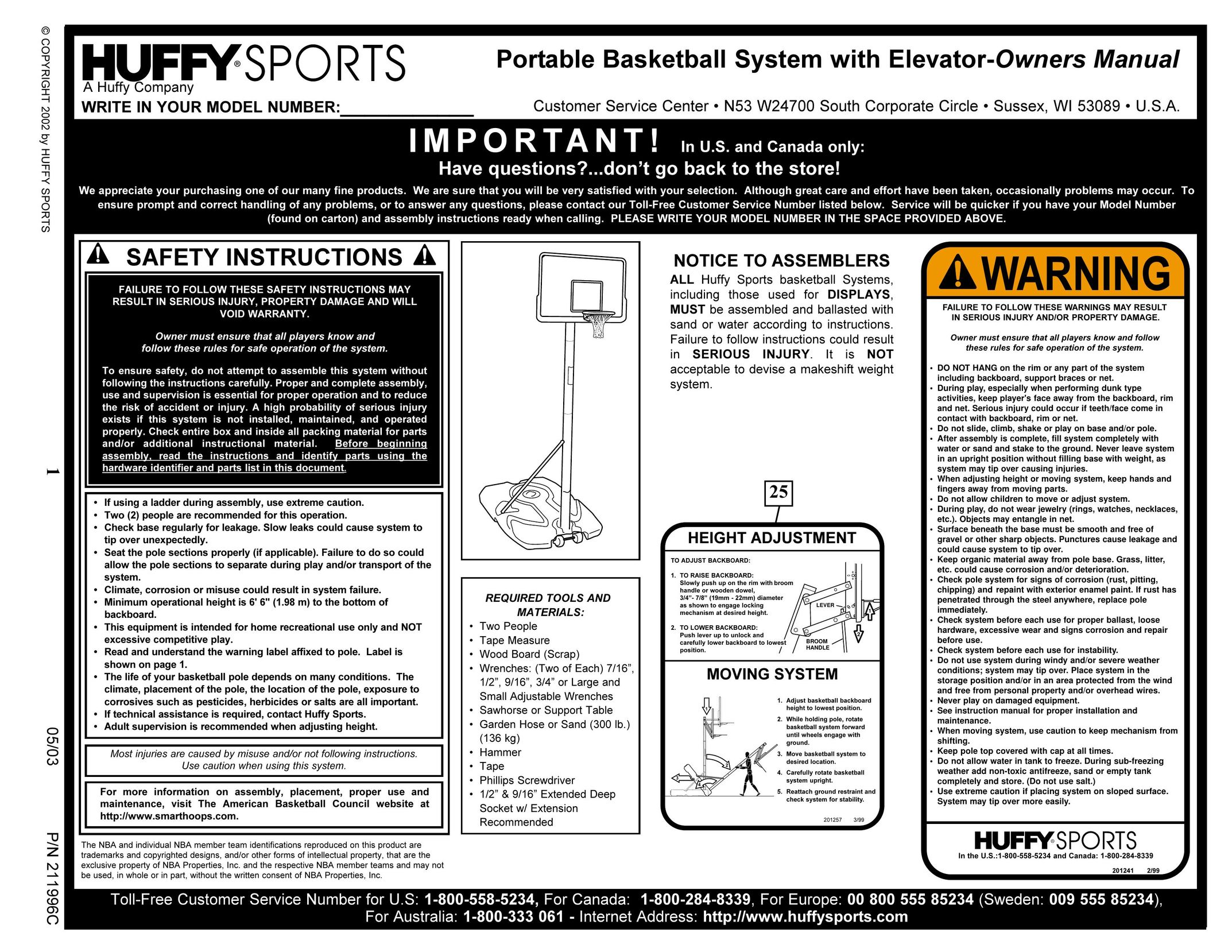 Spalding 211996C Fitness Equipment User Manual