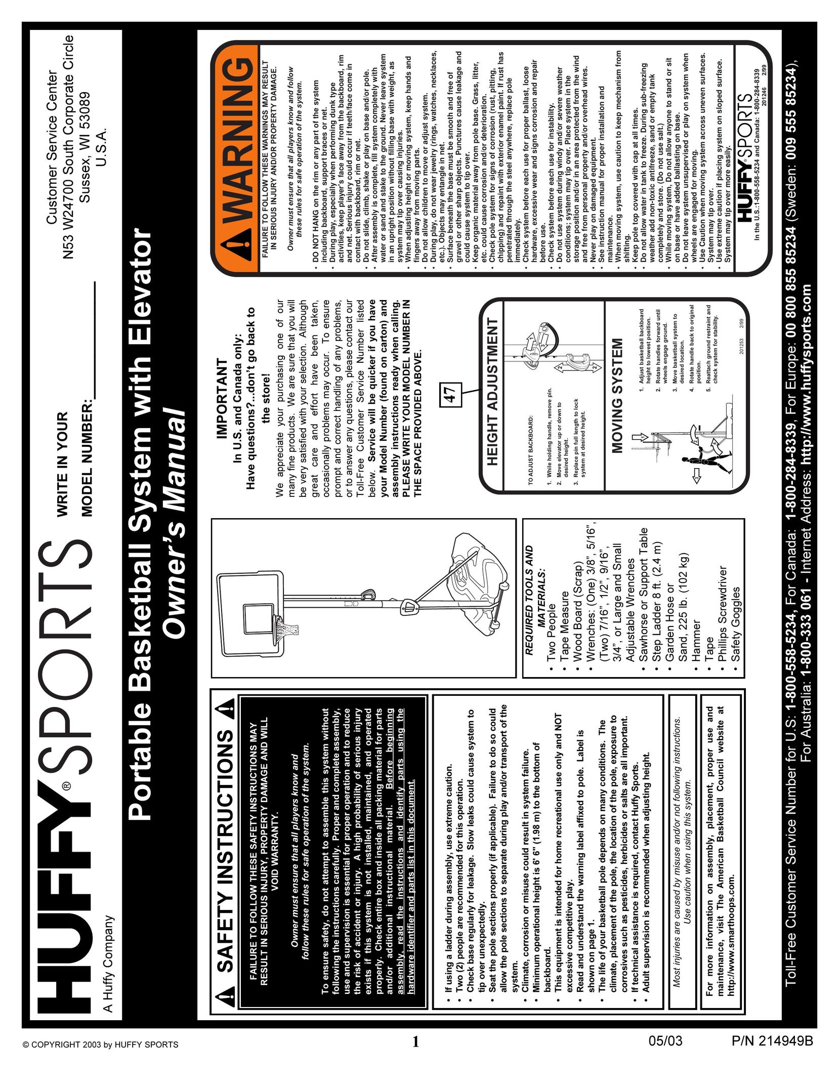 Spalding 214949B Fitness Equipment User Manual