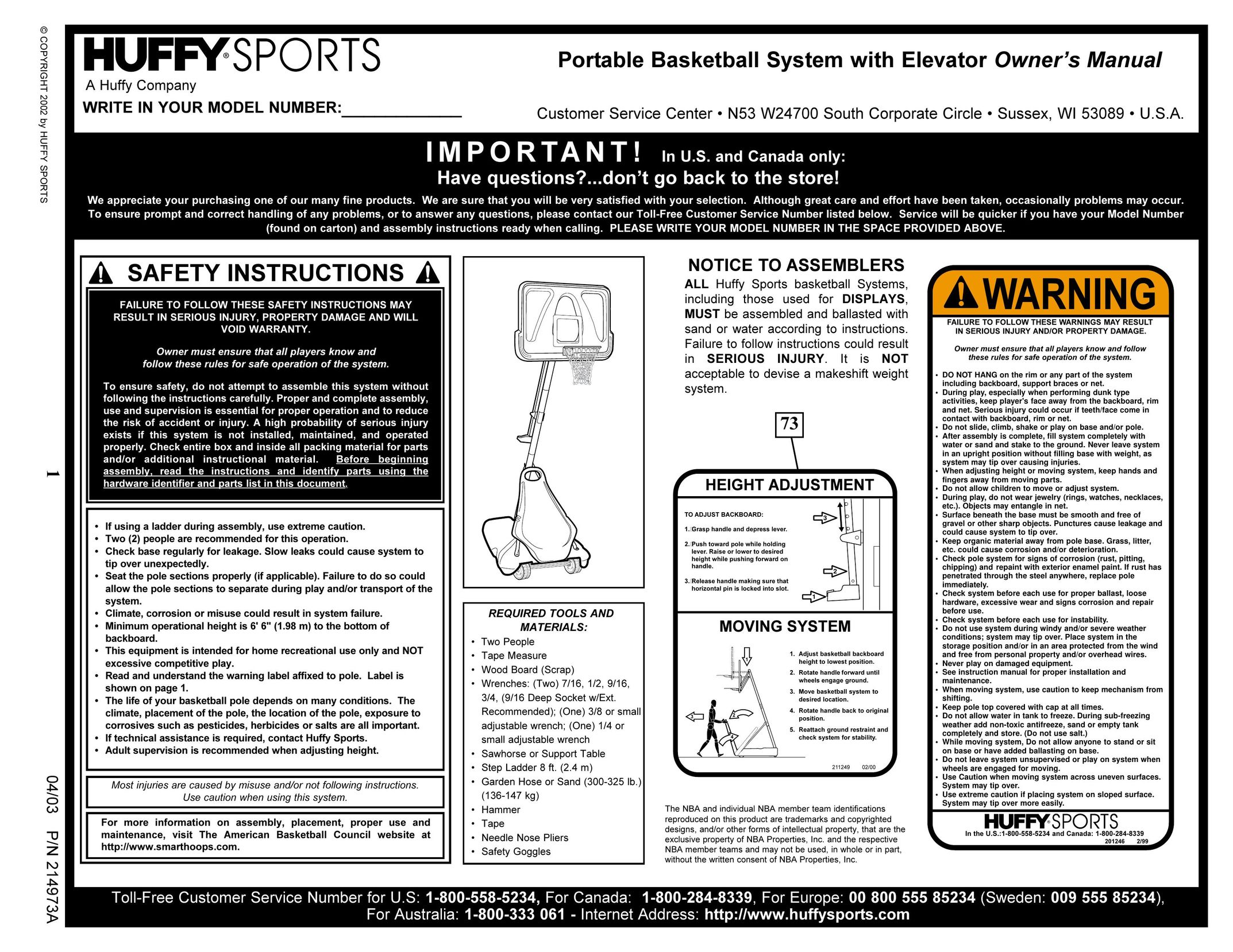 Spalding 214973A Fitness Equipment User Manual