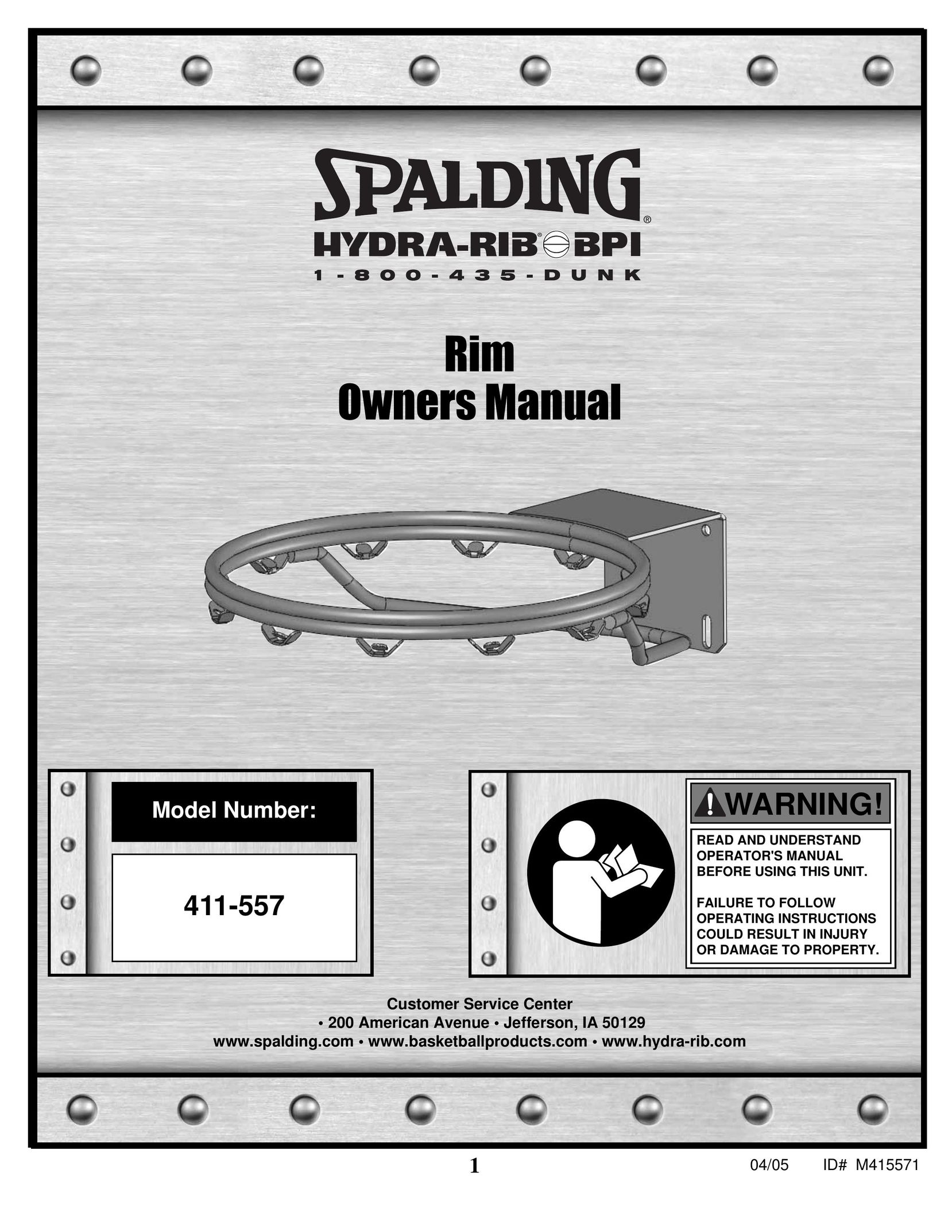 Spalding M415571 Fitness Equipment User Manual