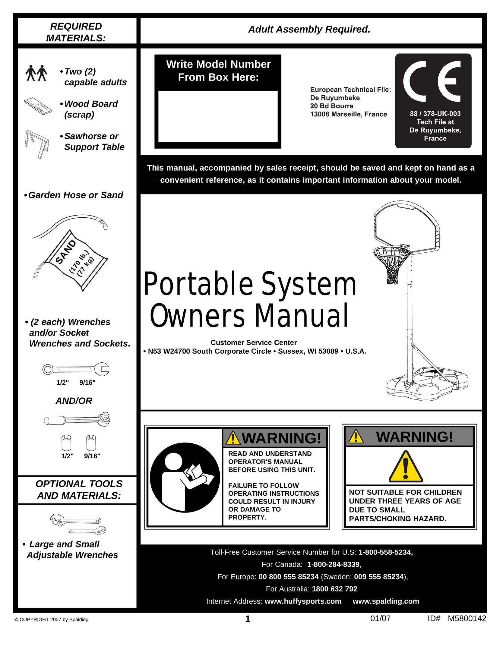Spalding M5800142 Fitness Equipment User Manual
