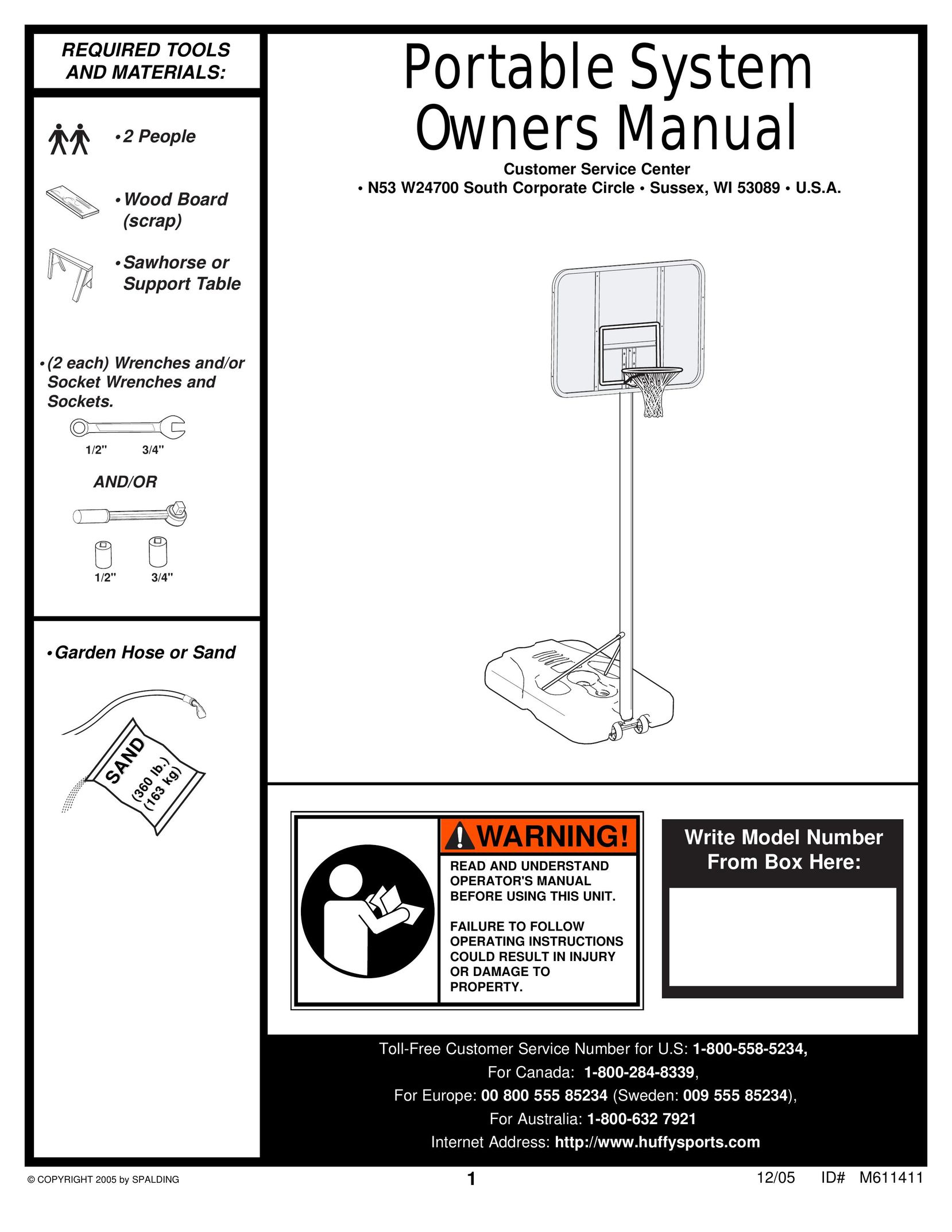 Spalding M611411 Fitness Equipment User Manual