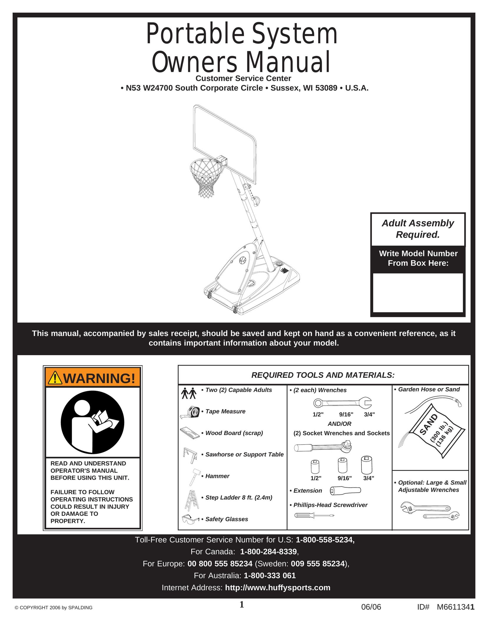 Spalding M6611341 Fitness Equipment User Manual