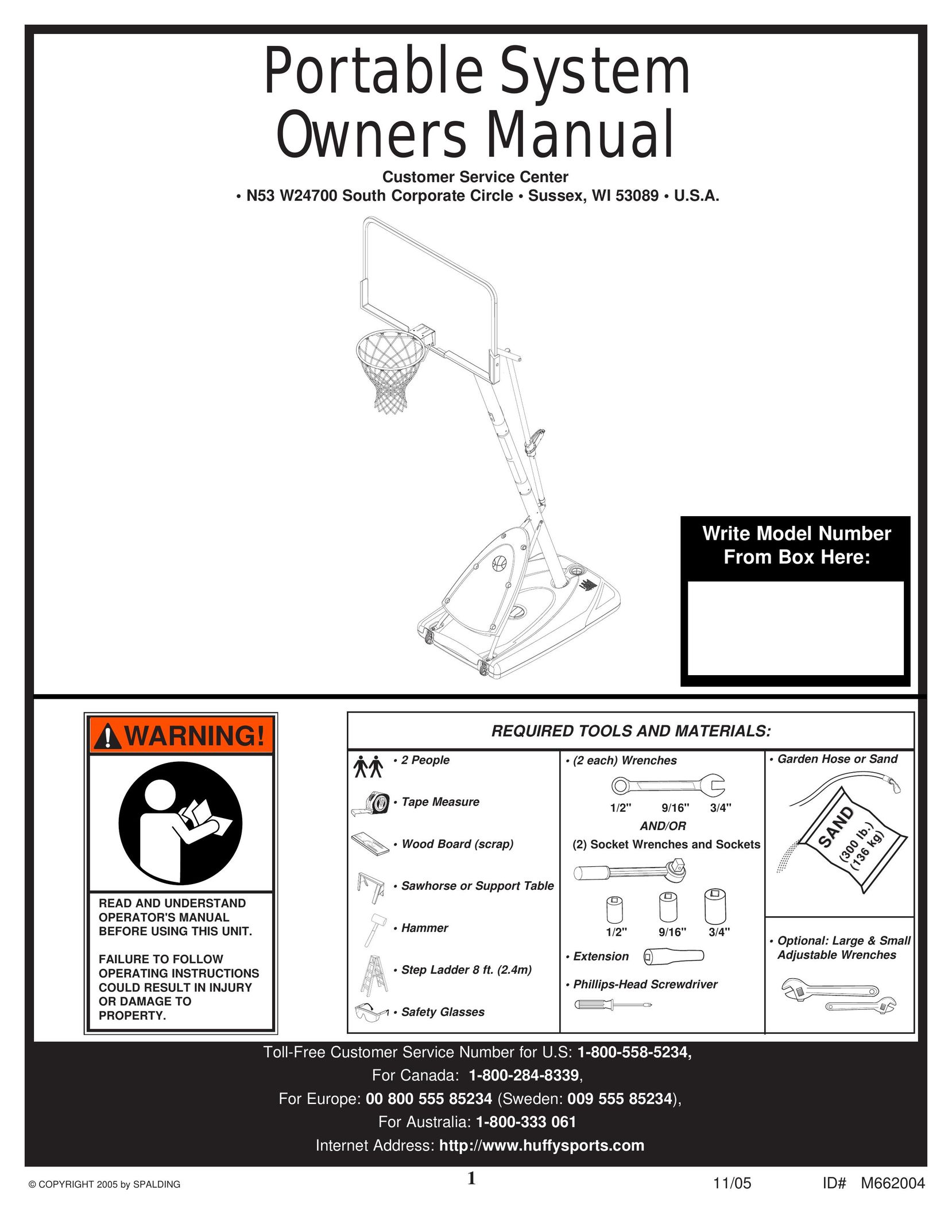 Spalding M662004 Fitness Equipment User Manual