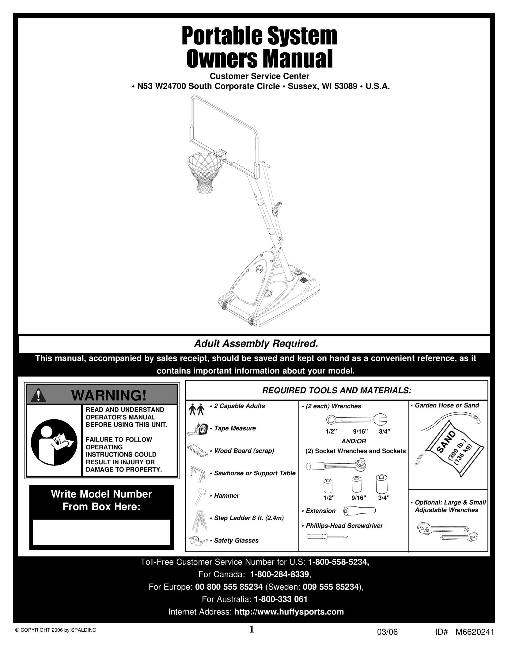Spalding M6620241 Fitness Equipment User Manual