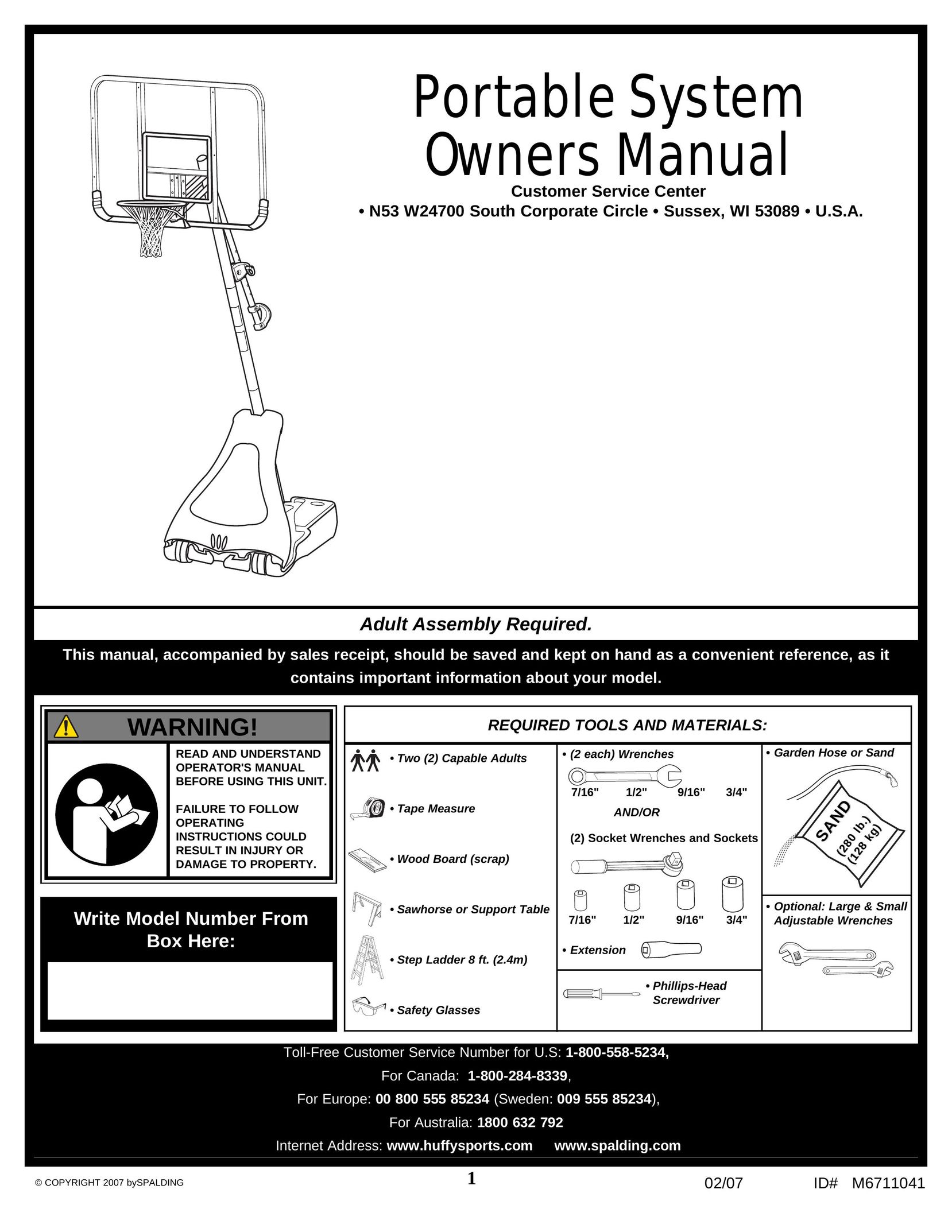 Spalding M6711041 Fitness Equipment User Manual