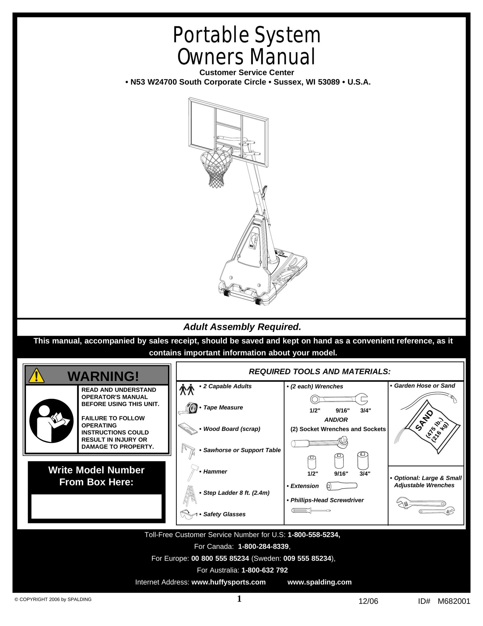 Spalding M682001 Fitness Equipment User Manual