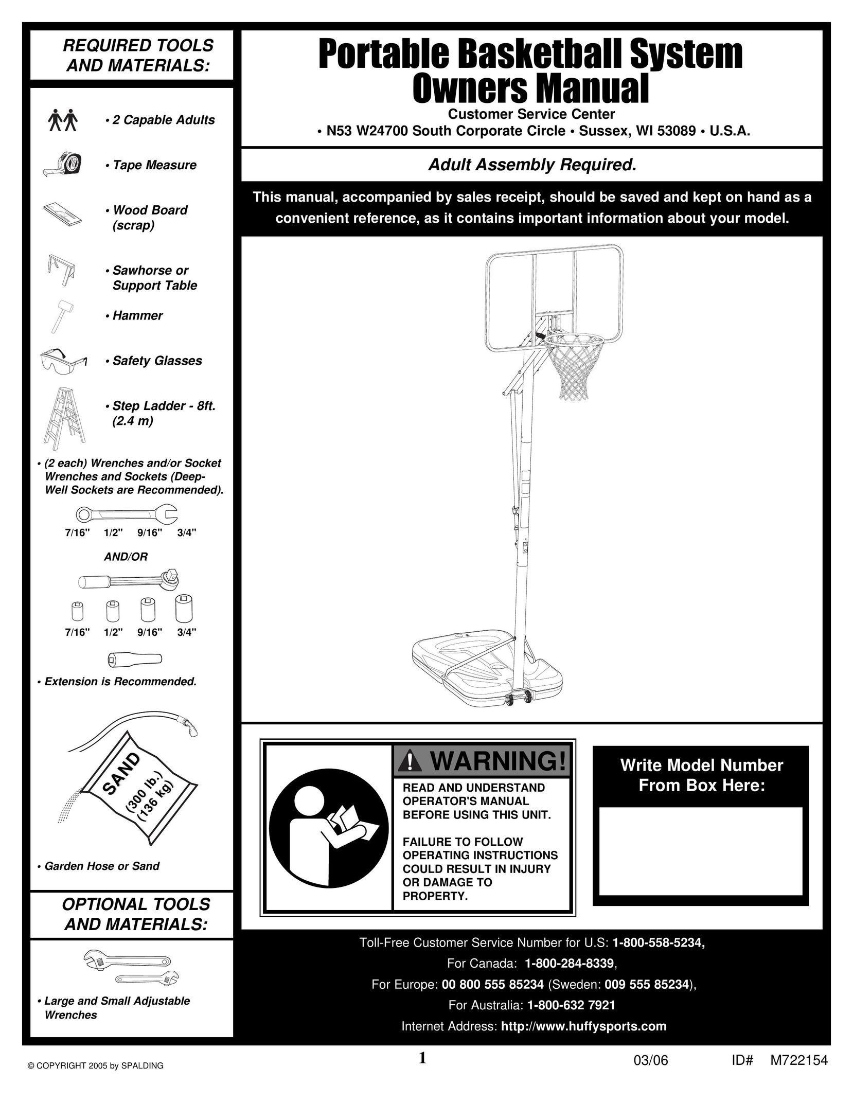 Spalding M722154 Fitness Equipment User Manual