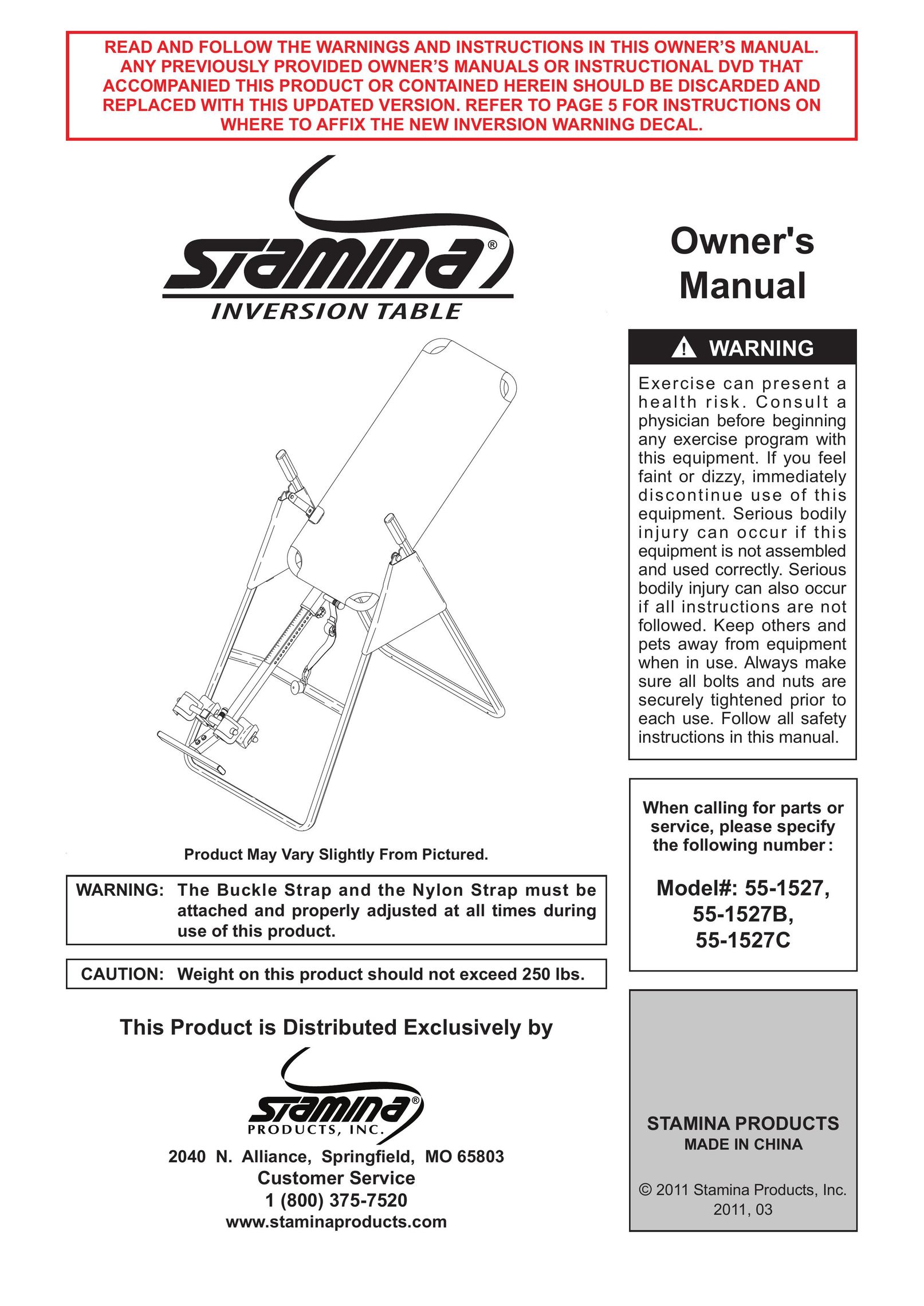 Stamina Products 55-1527 Fitness Equipment User Manual