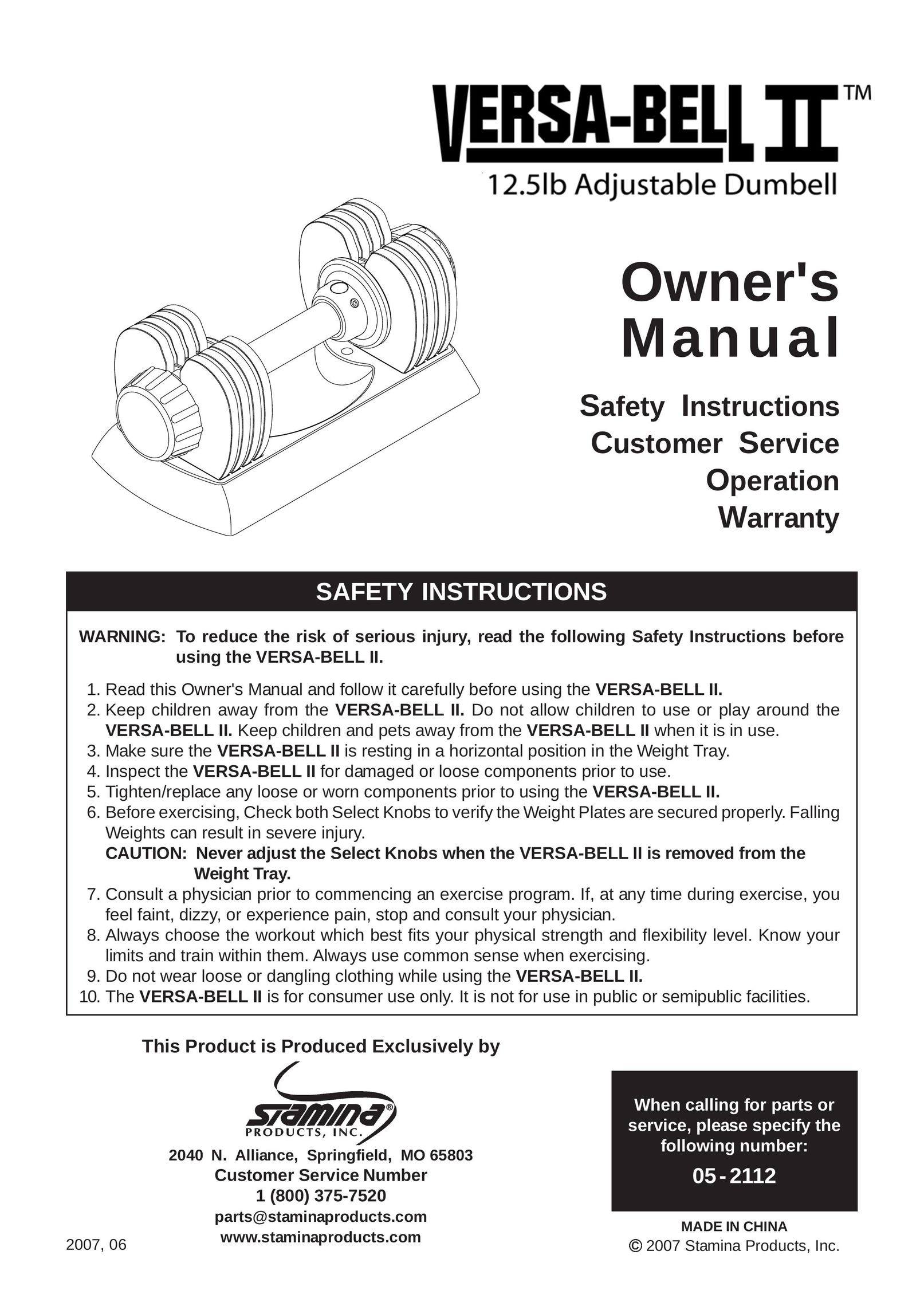 Stamina Products VERSA-BELL II Fitness Equipment User Manual