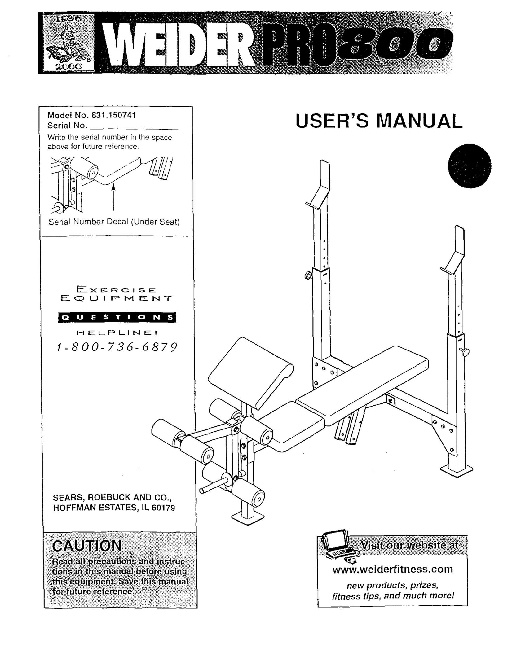 Weider 831,150,741 Fitness Equipment User Manual