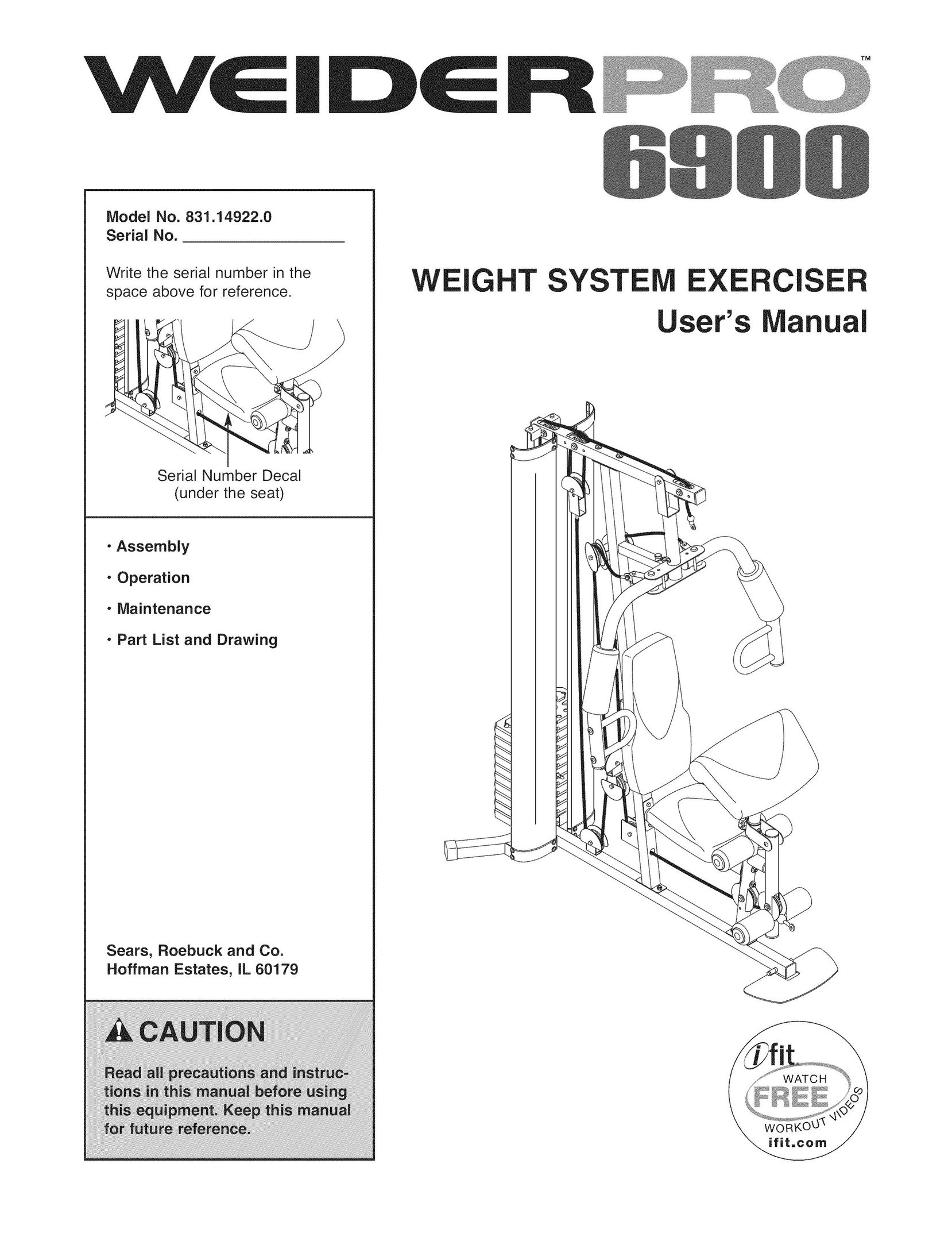 Weider 831.14922.0 Fitness Equipment User Manual