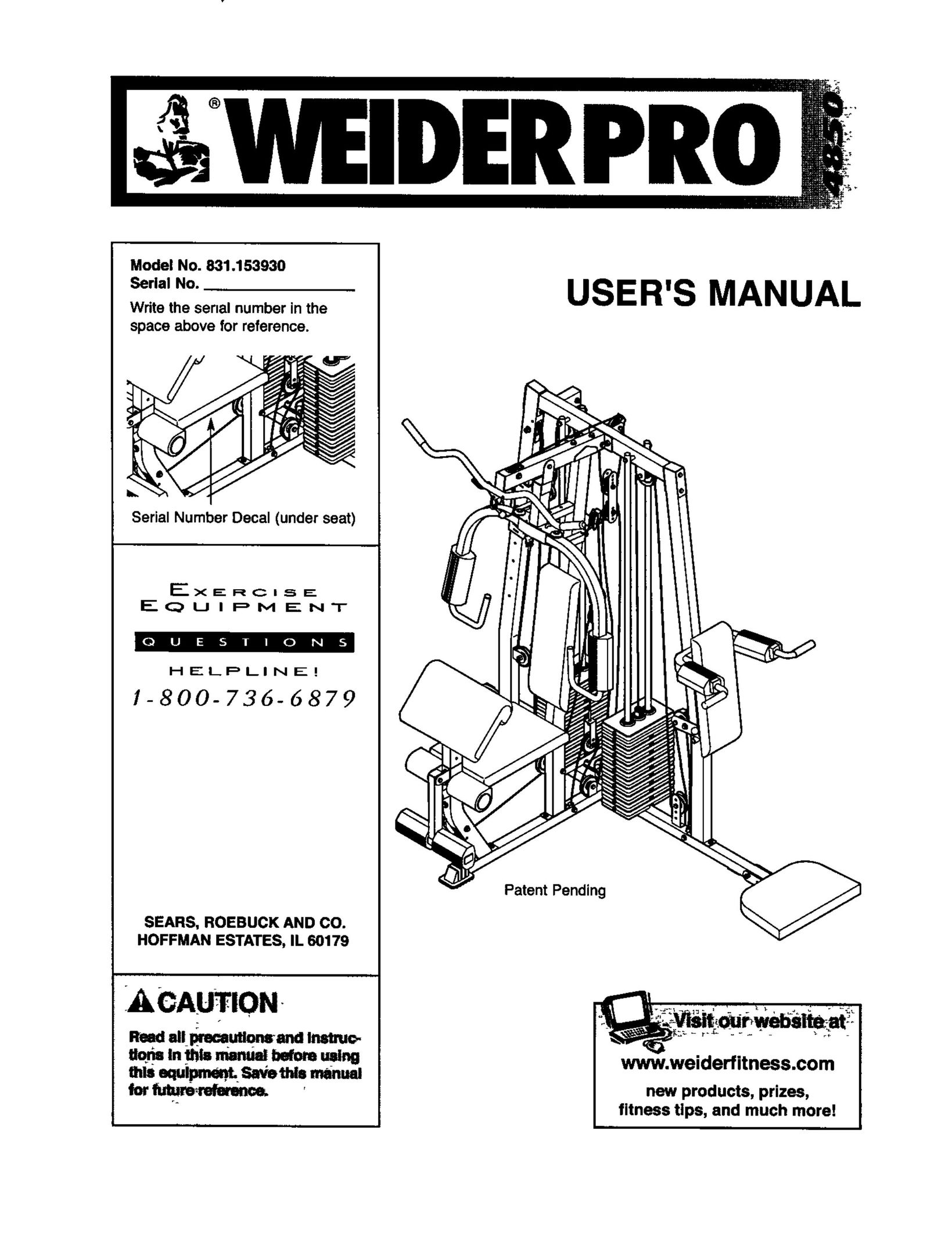 Weider 831.15393 Fitness Equipment User Manual