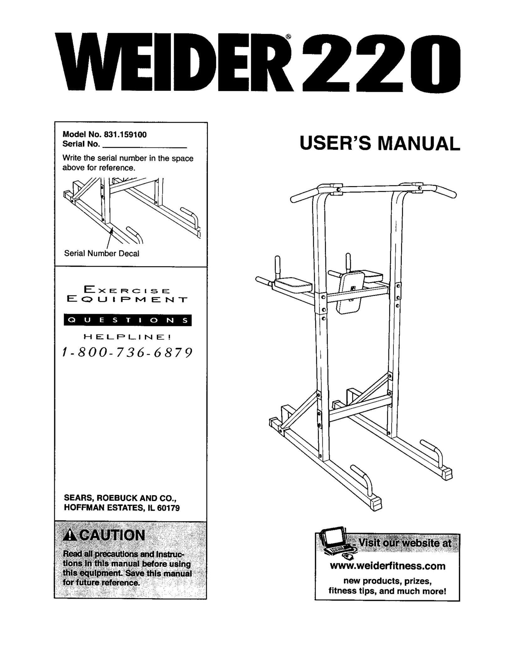 Weider 831.1591 Fitness Equipment User Manual
