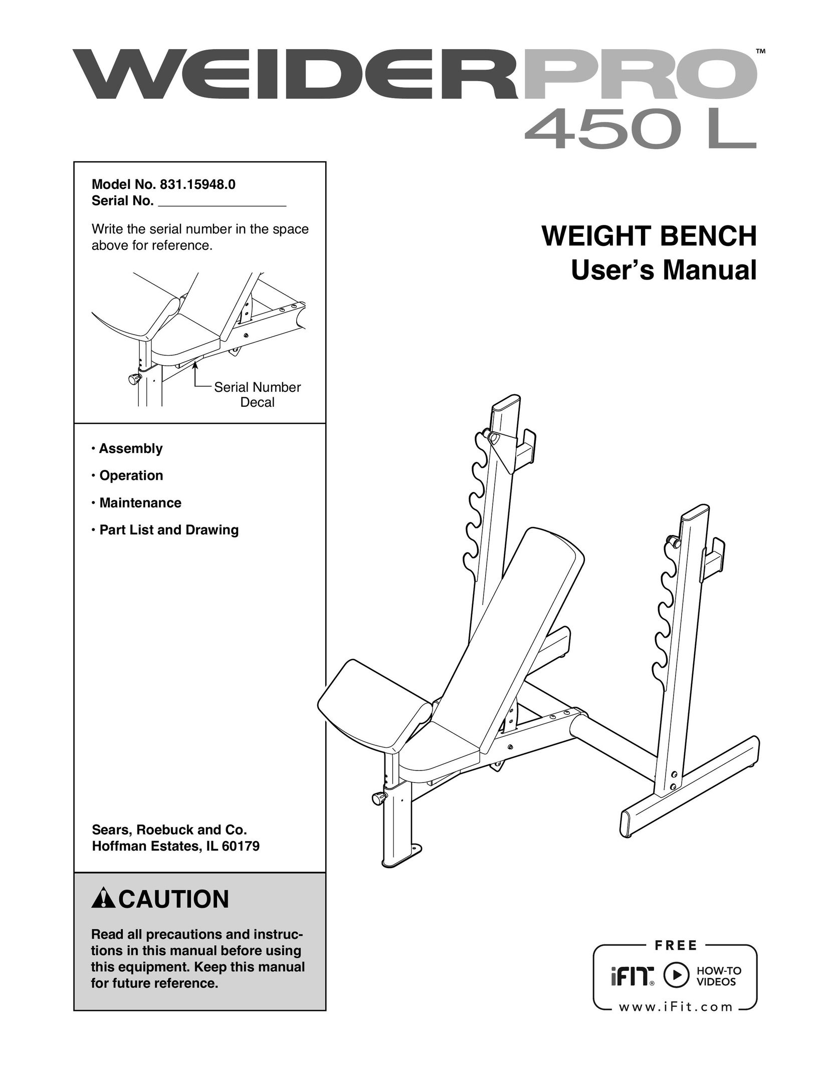 Weider 831.15948.0 Fitness Equipment User Manual