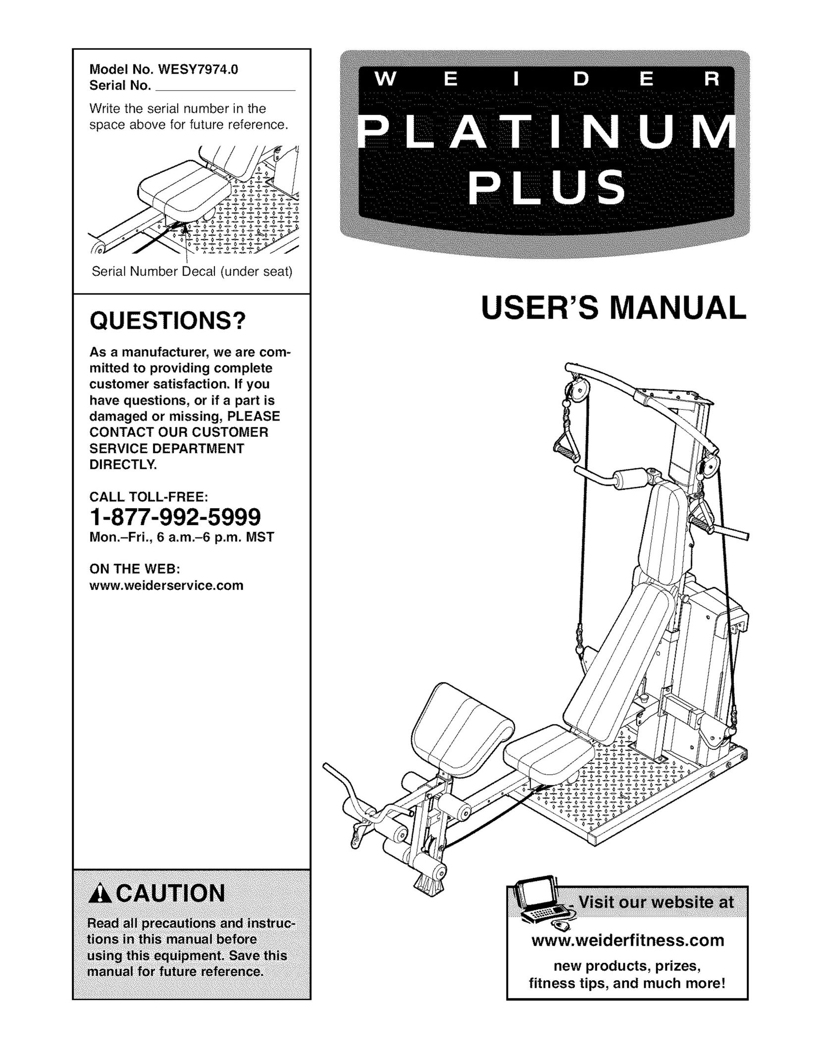 Weider WESY7974.O Fitness Equipment User Manual