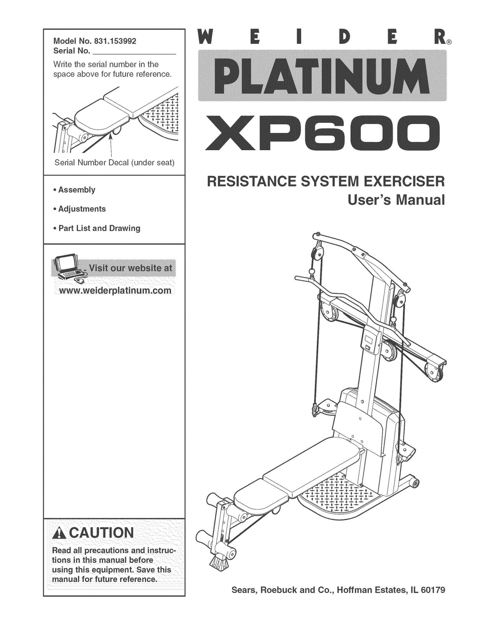 Weider XP600 Fitness Equipment User Manual