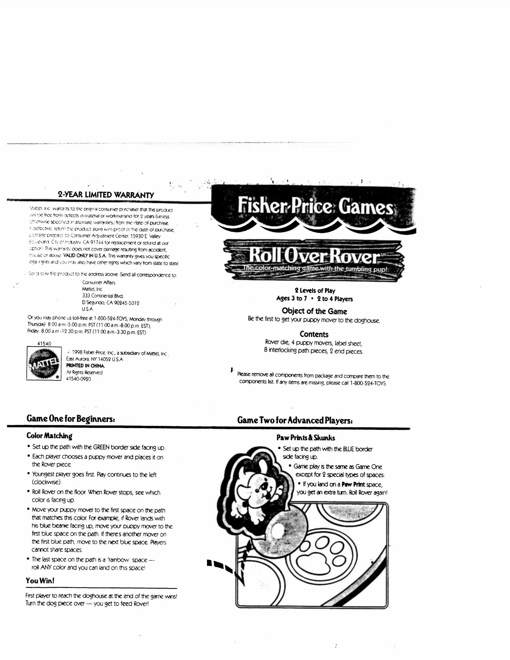 Fisher-Price Games Games User Manual