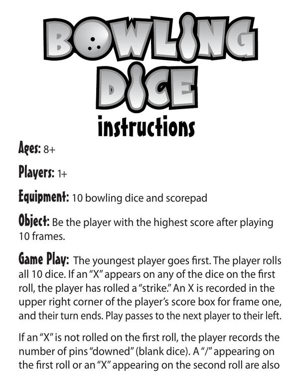 Fundex Games Bowling Dice Games User Manual
