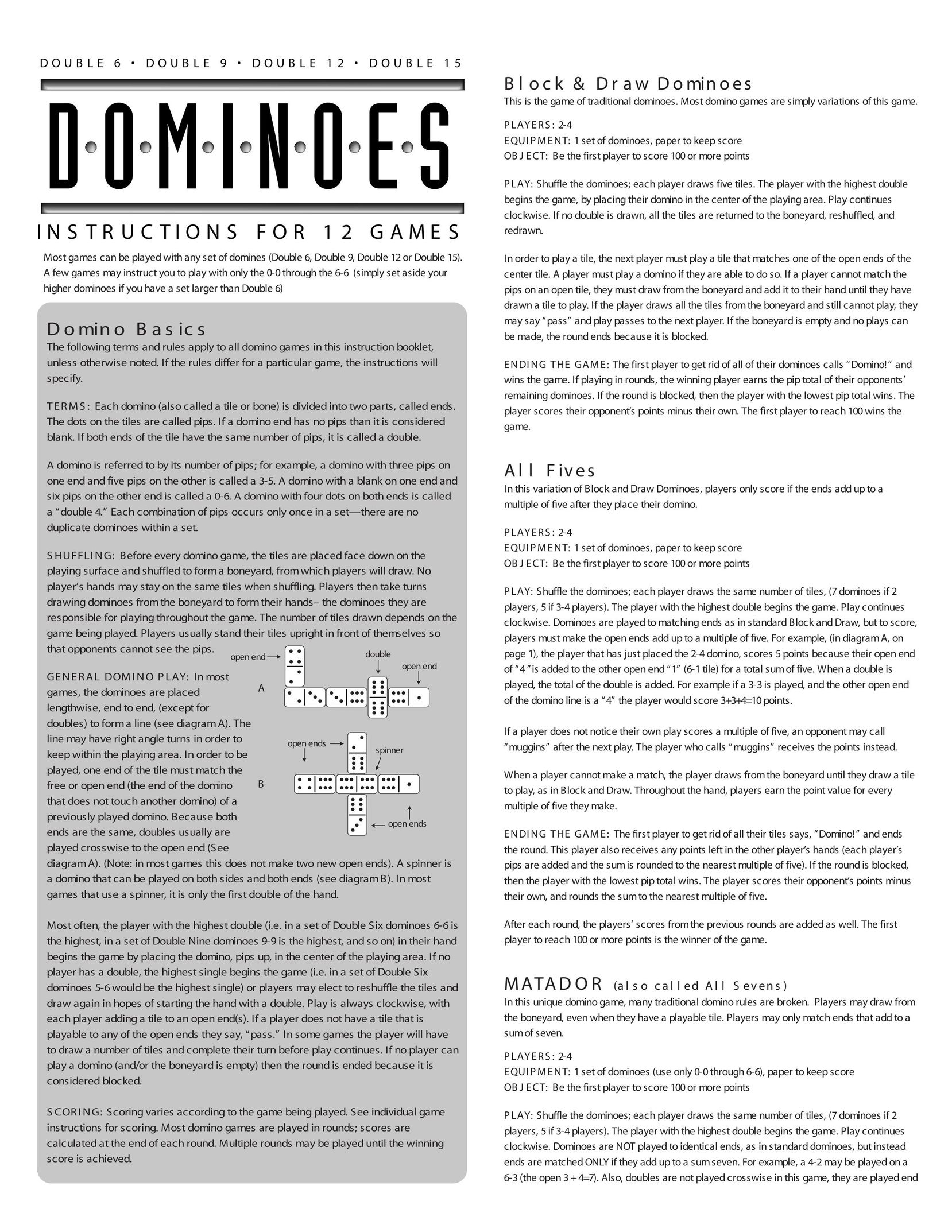 Fundex Games Double Nine Dominoes Games User Manual